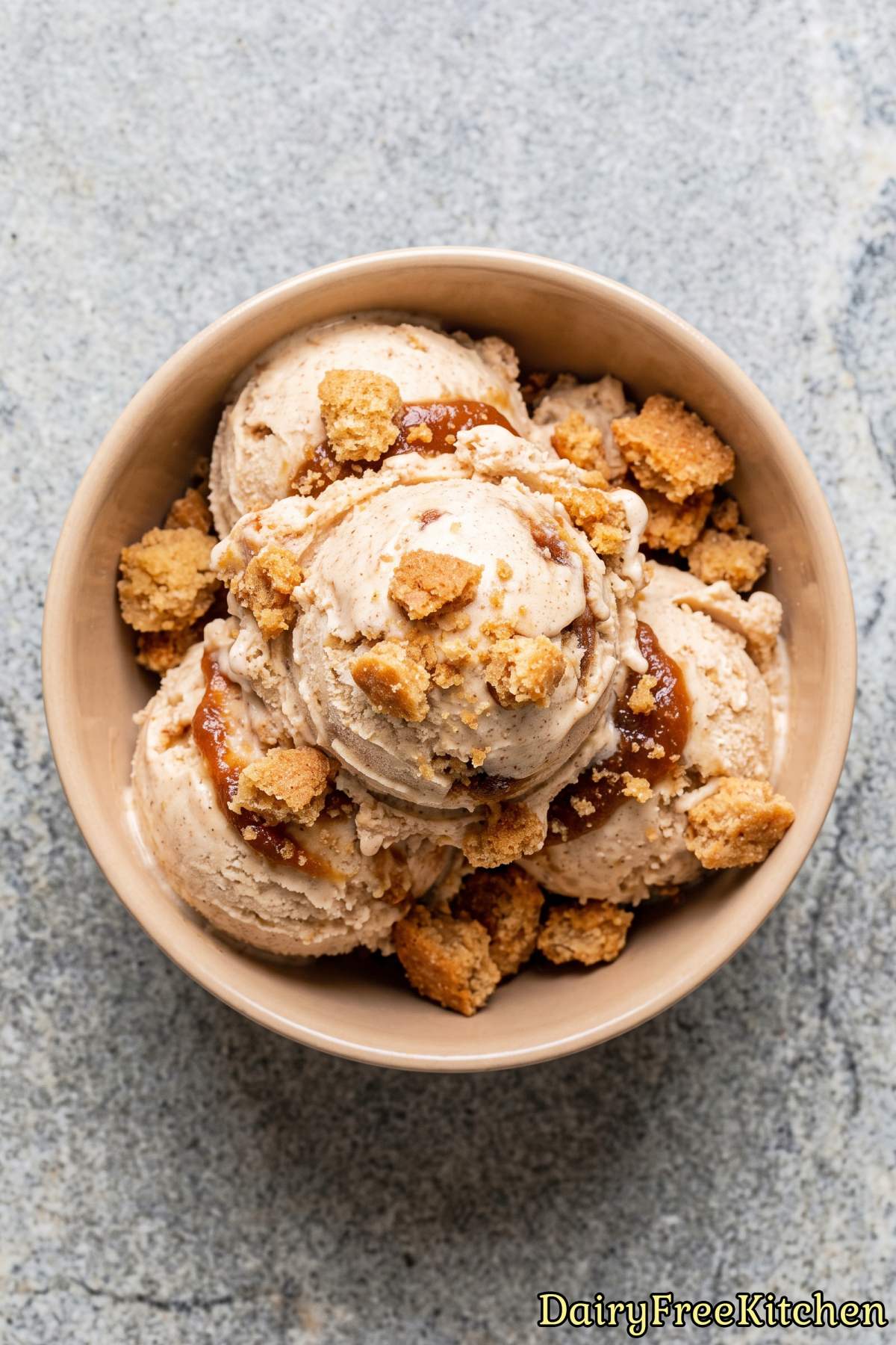 Bowl of dairy free apple cider donut scoops