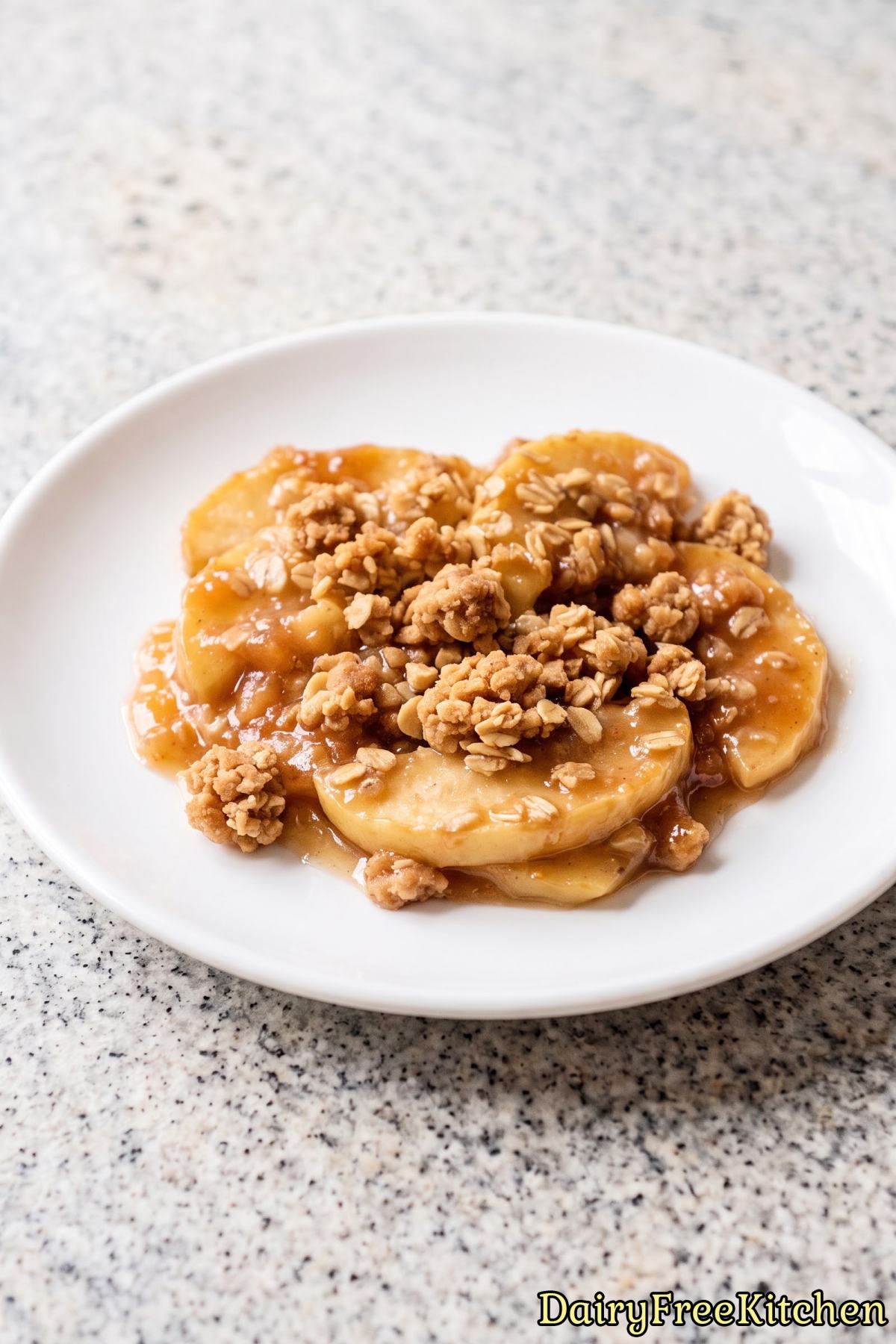 Sweet homemade dairy free apple crisp dessert.