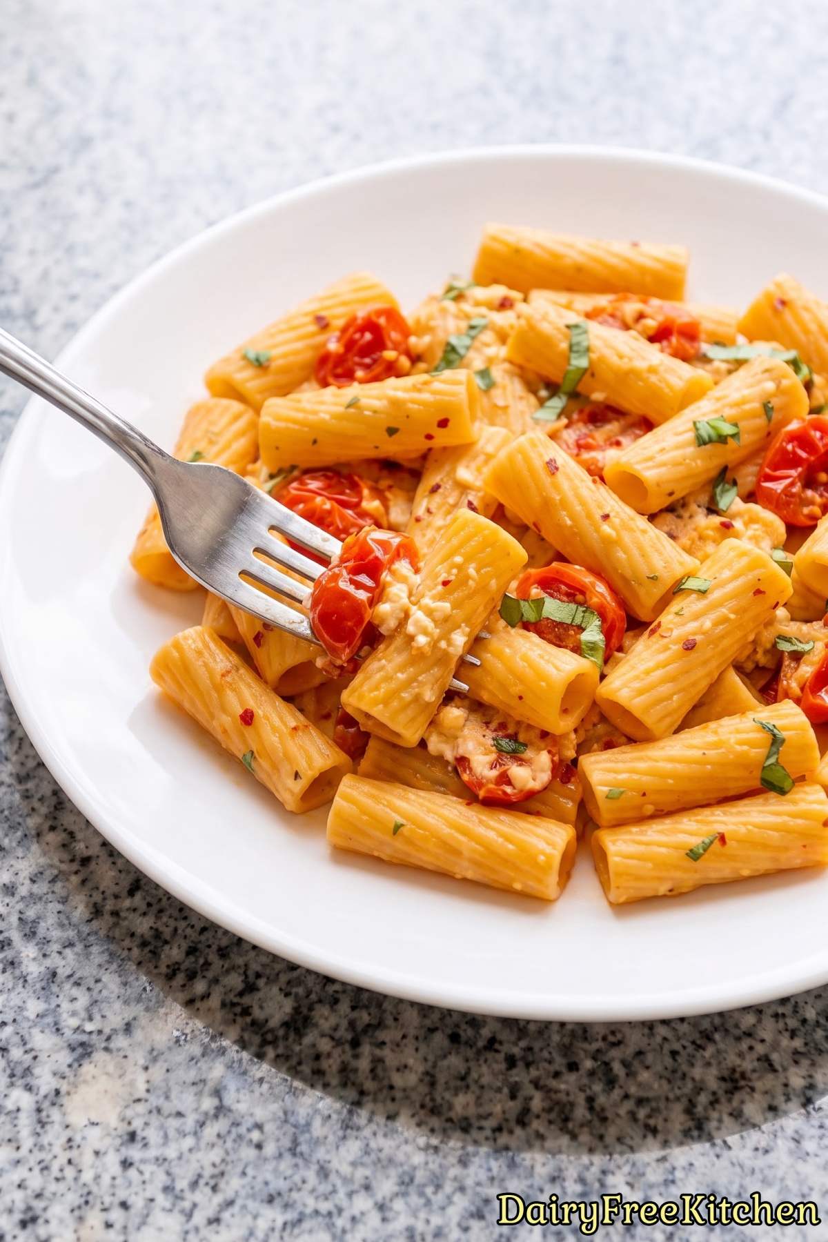 Creamy dairy free baked feta pasta dish