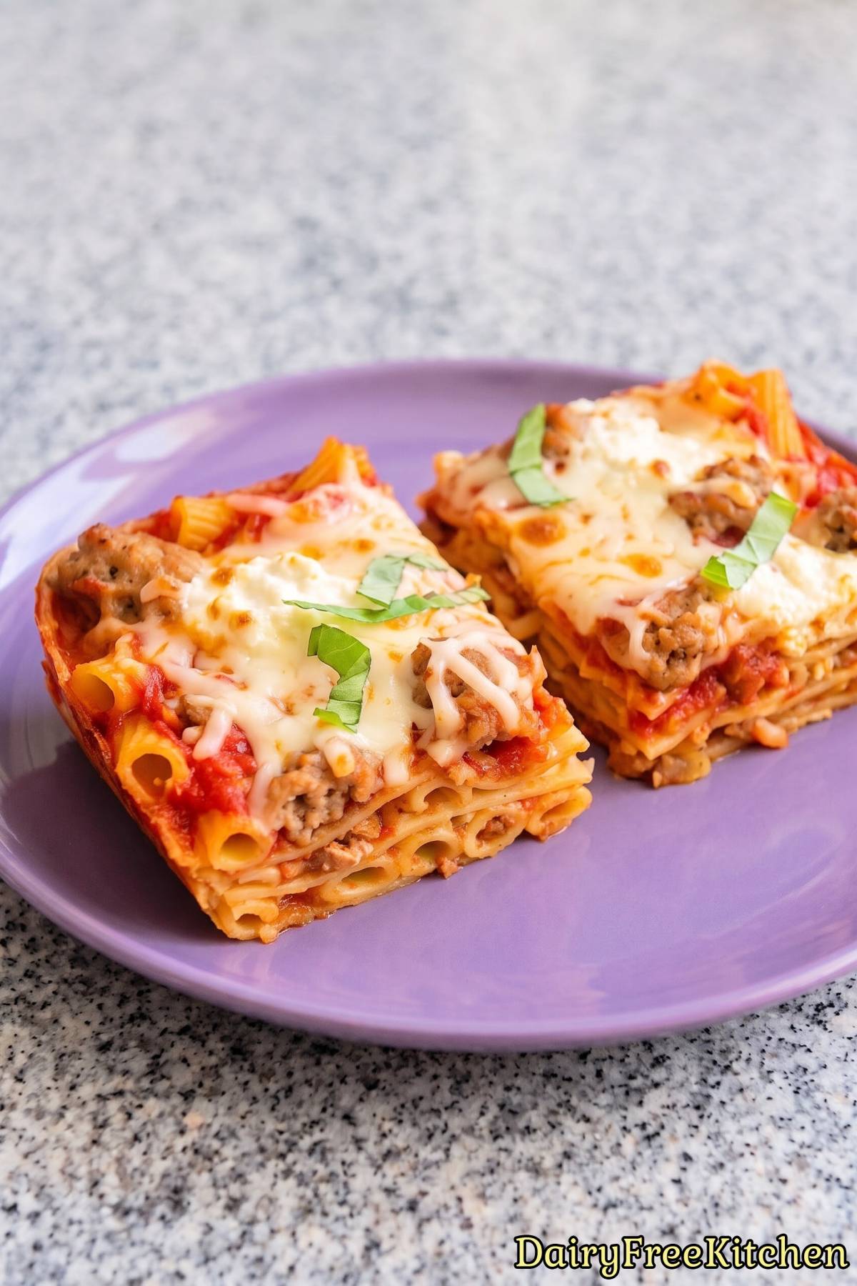 Cheesy dairy free baked ziti pasta
