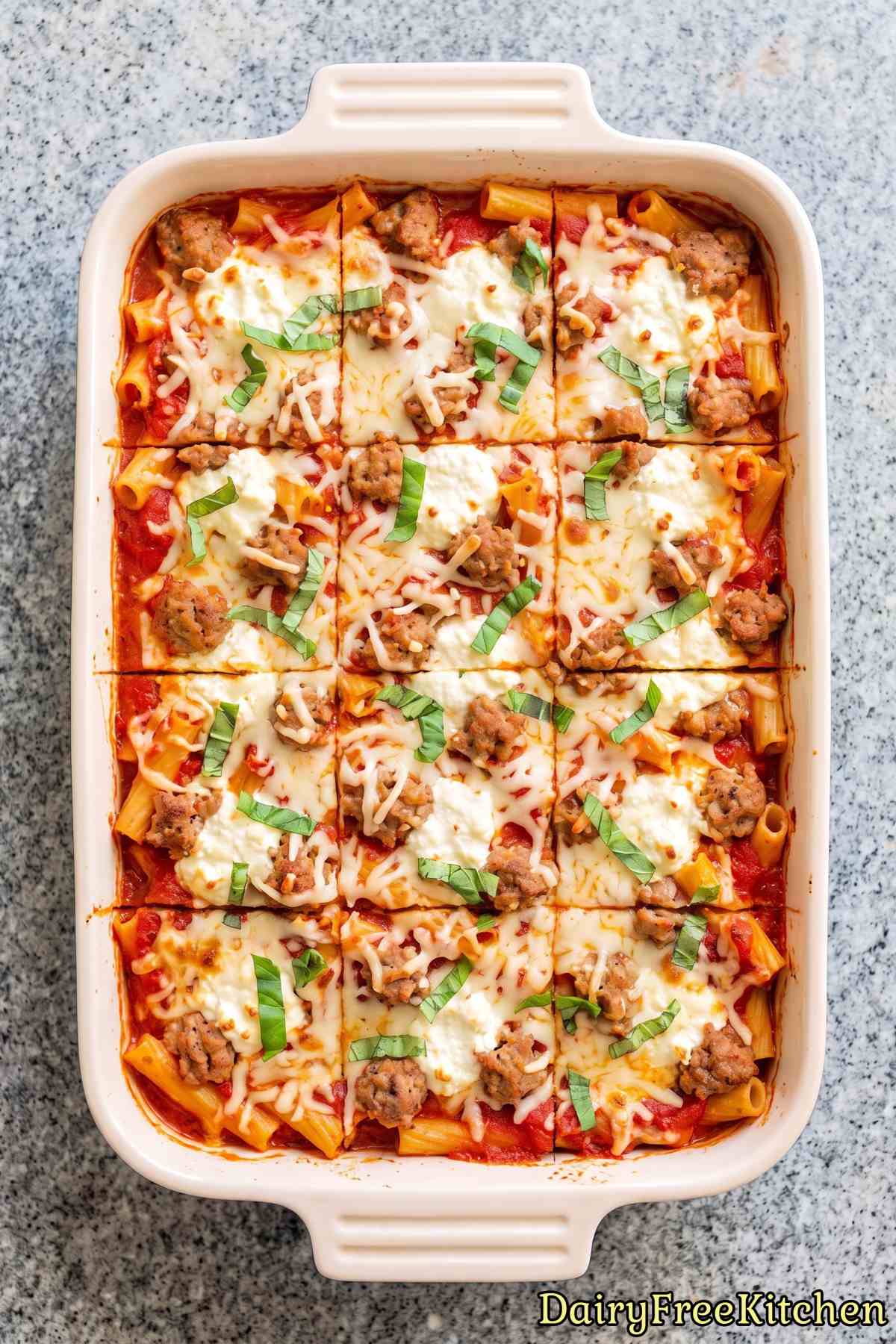 Easy homemade dairy free baked ziti