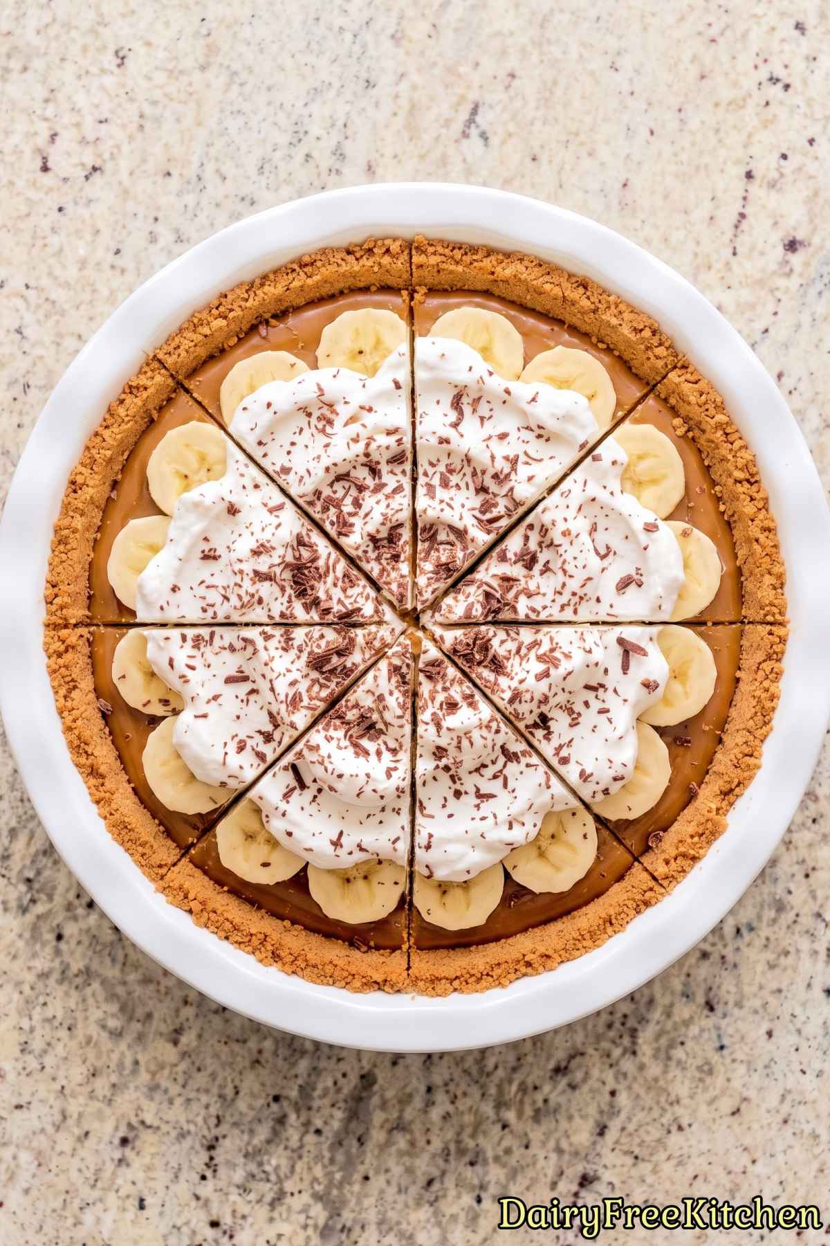 Plant based banoffee pie on a plate.