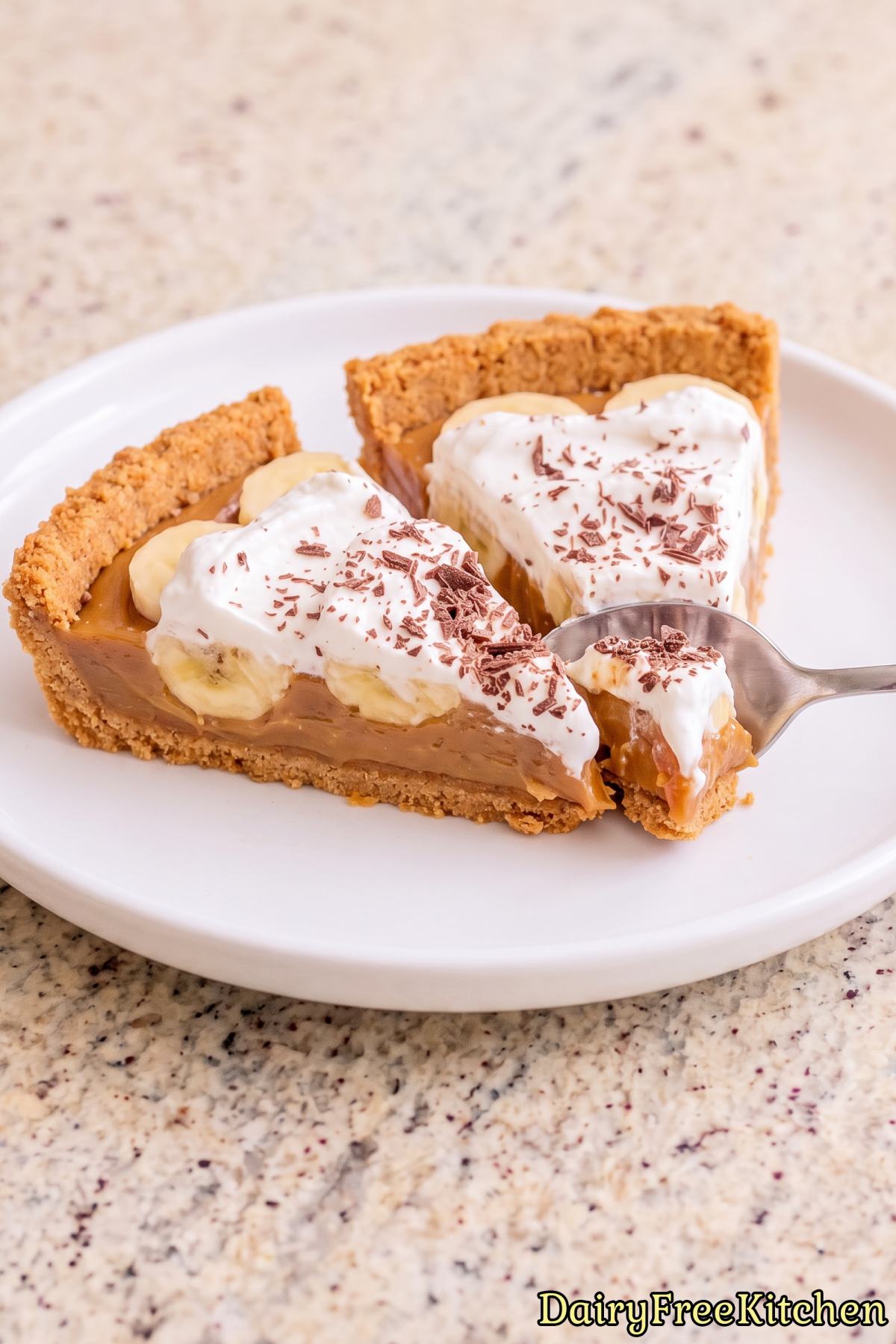 Rich and creamy dairy free banoffee pie.