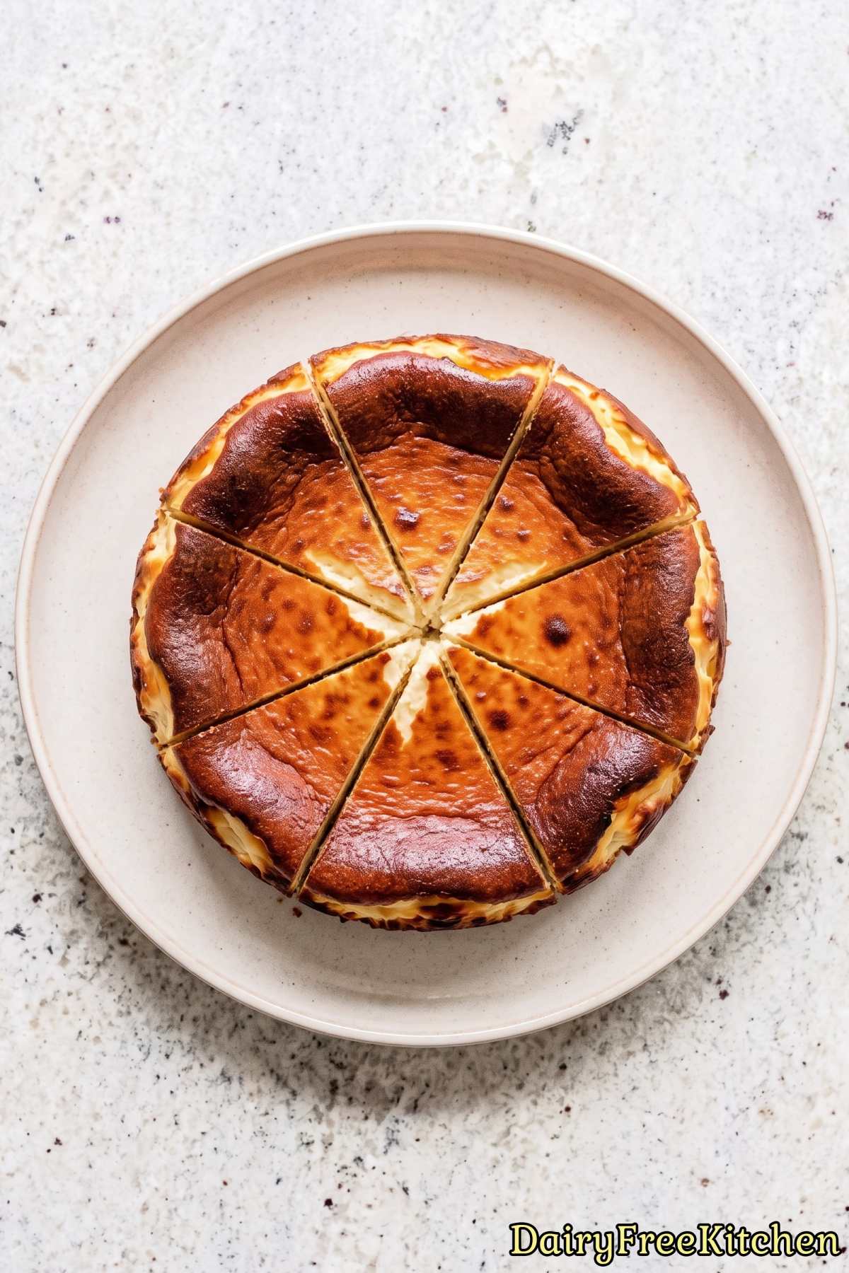 Homemade dairy free Basque burnt cheesecake