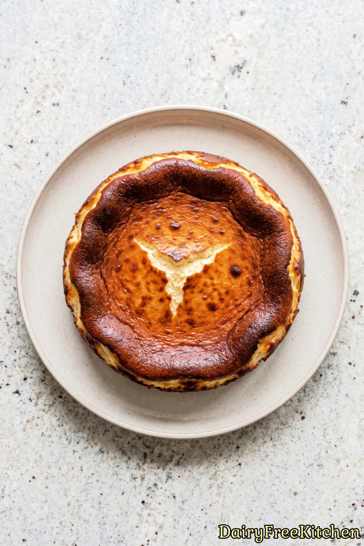 Sweet dairy free Basque cheesecake slice
