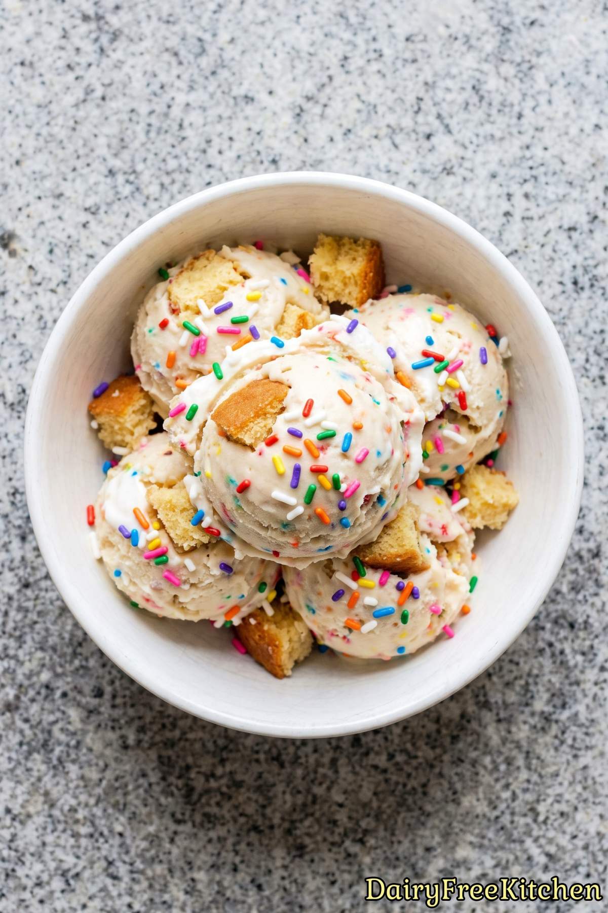 Dairy free cake ice cream with sprinkles