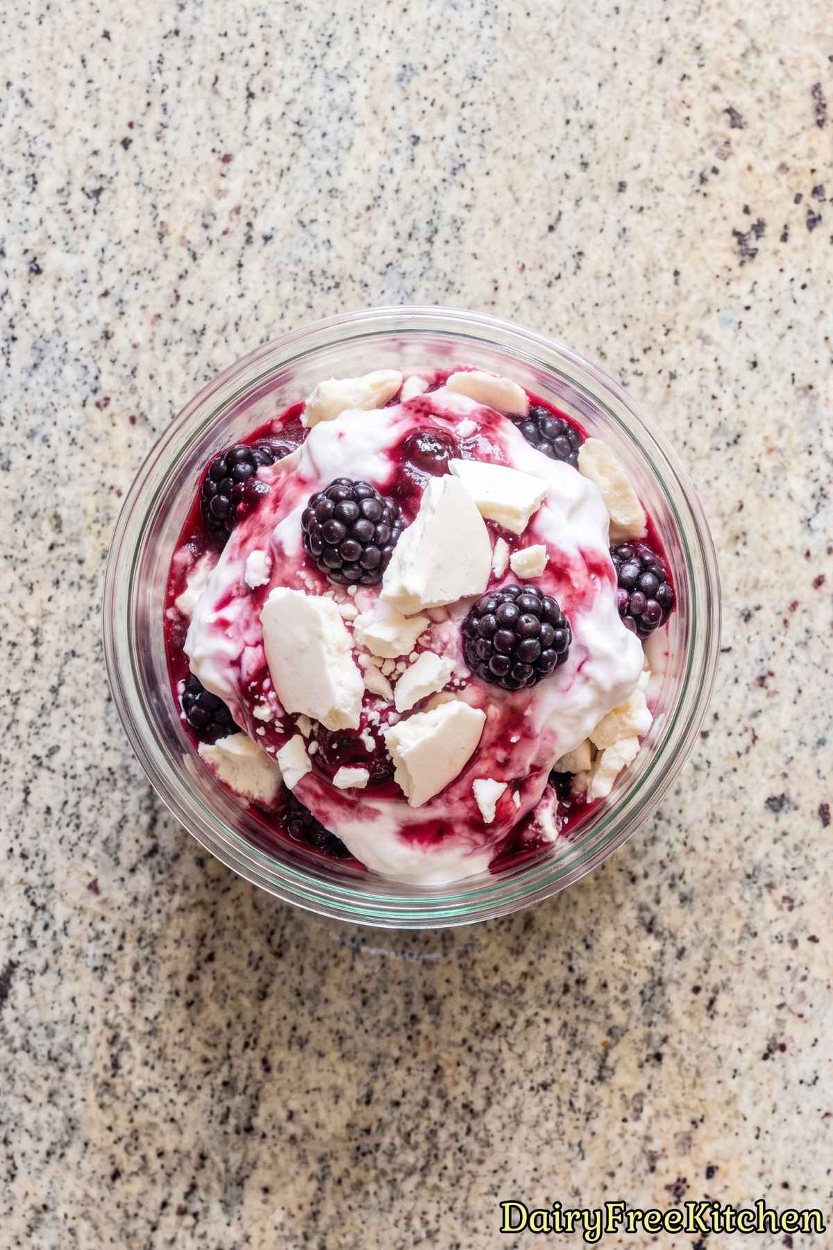 Creamy blackberry Eton mess dessert