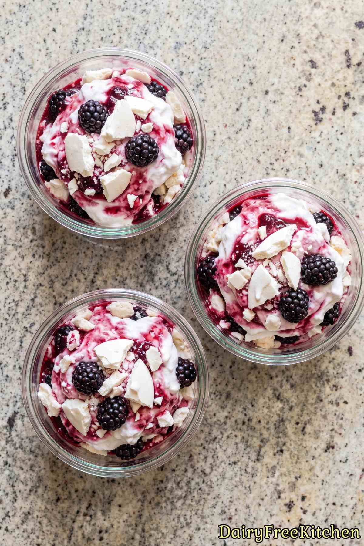 Fresh blackberry Eton mess dessert