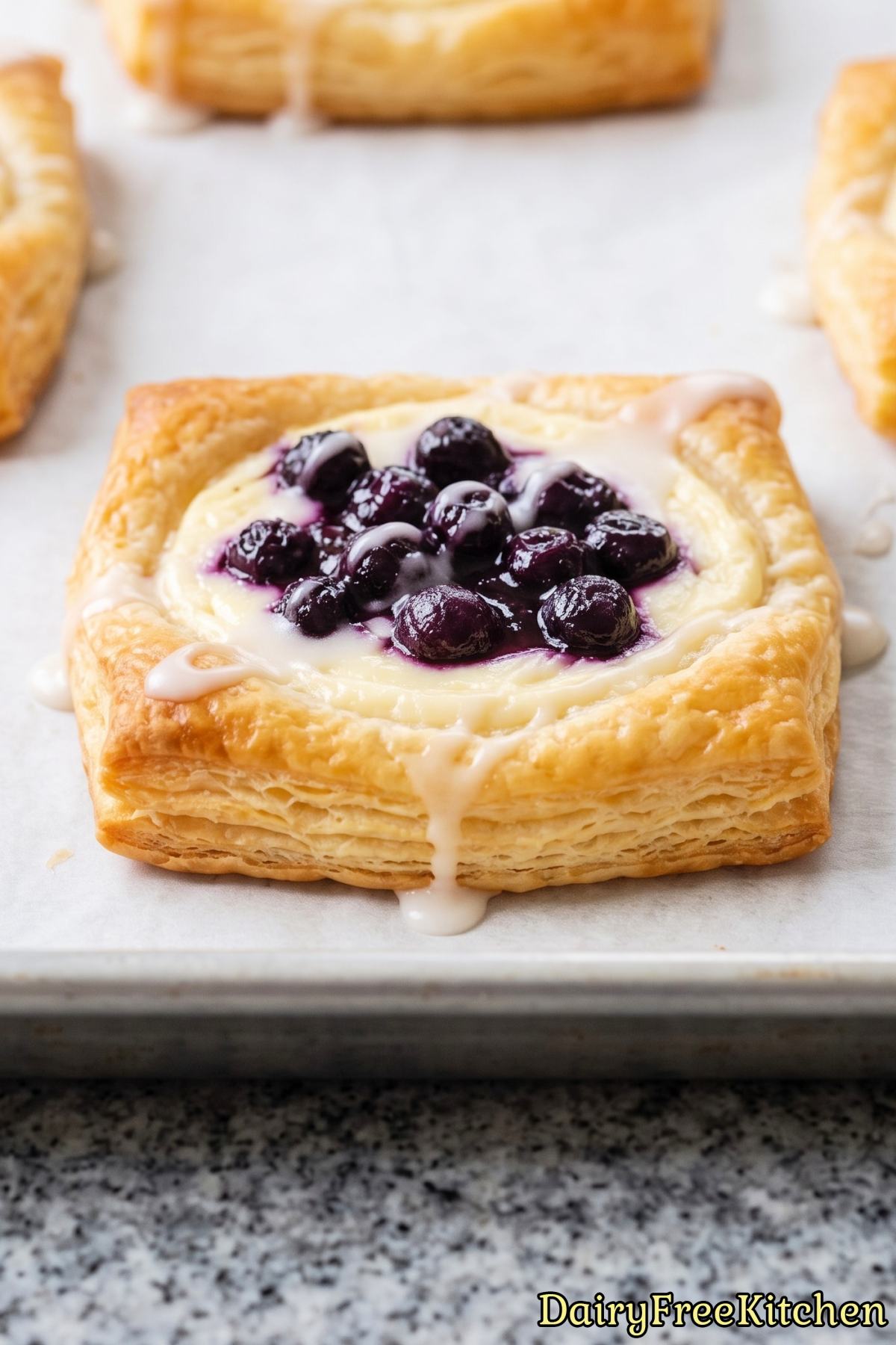 Warm dairy free blueberry danish pastry
