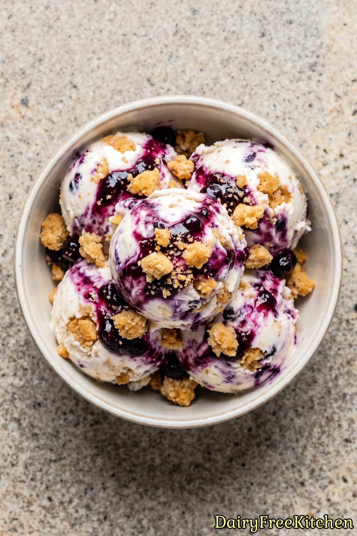 Fresh dairy free blueberry ice cream scoop
