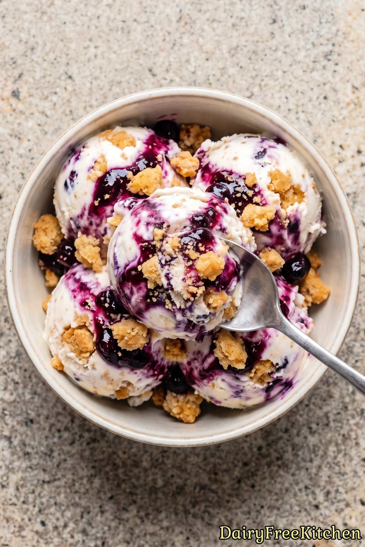 Rich vegan blueberry muffin crumble scoop