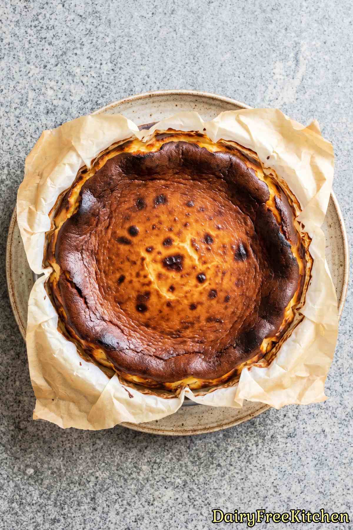 Rich dairy free Basque burnt cheesecake