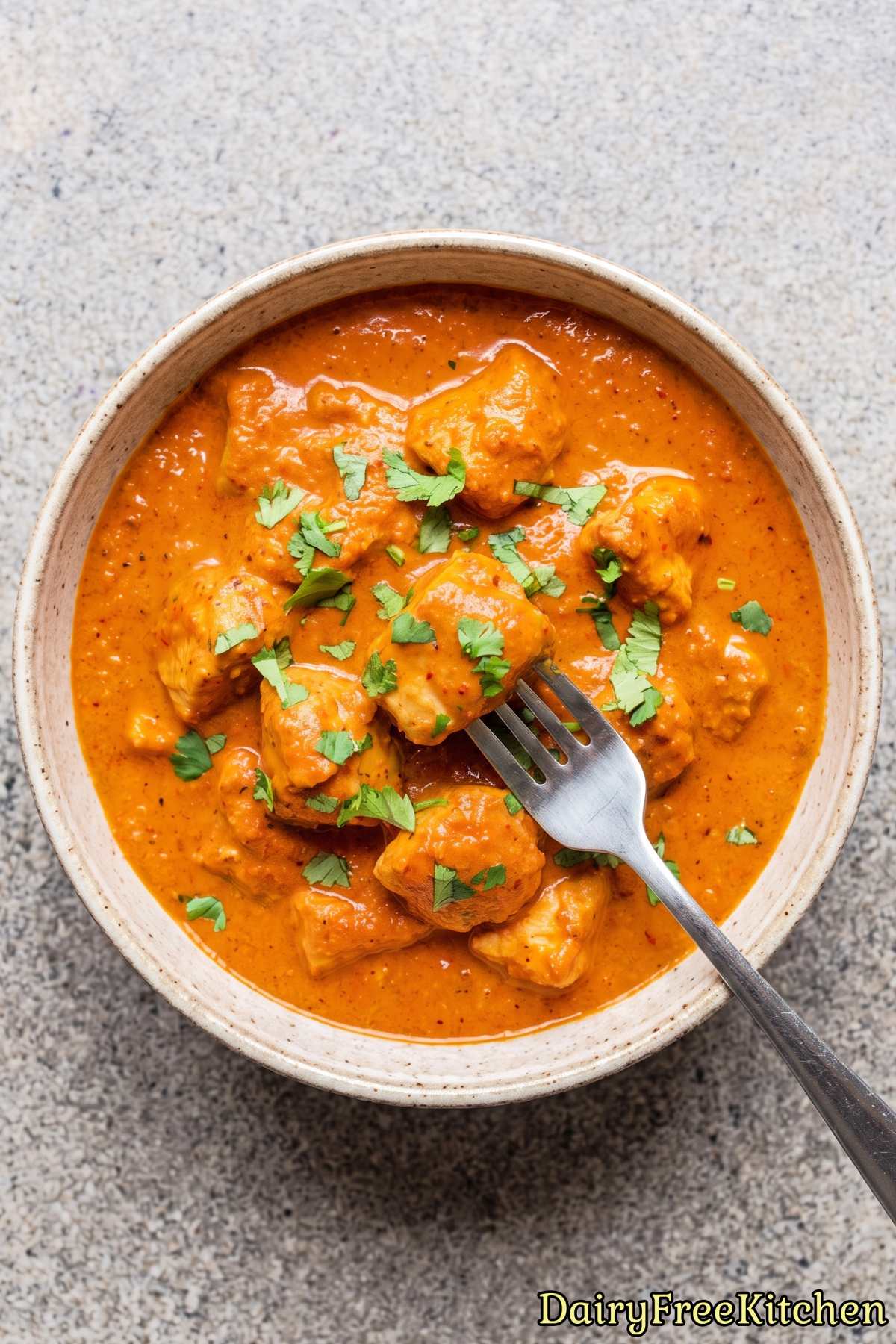 Tender chicken in dairy free curry sauce