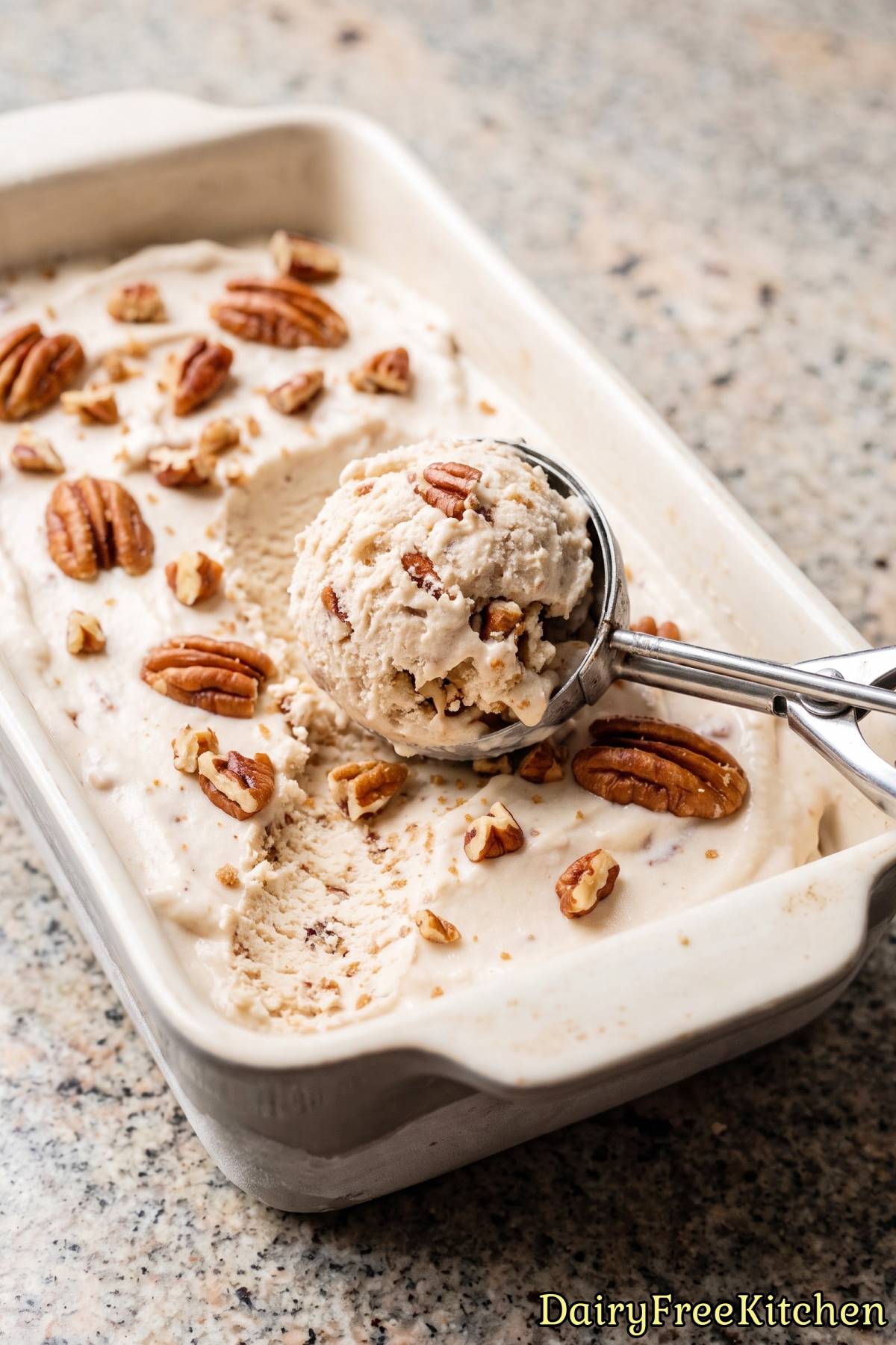 Decadent dairy free butter pecan ice cream.