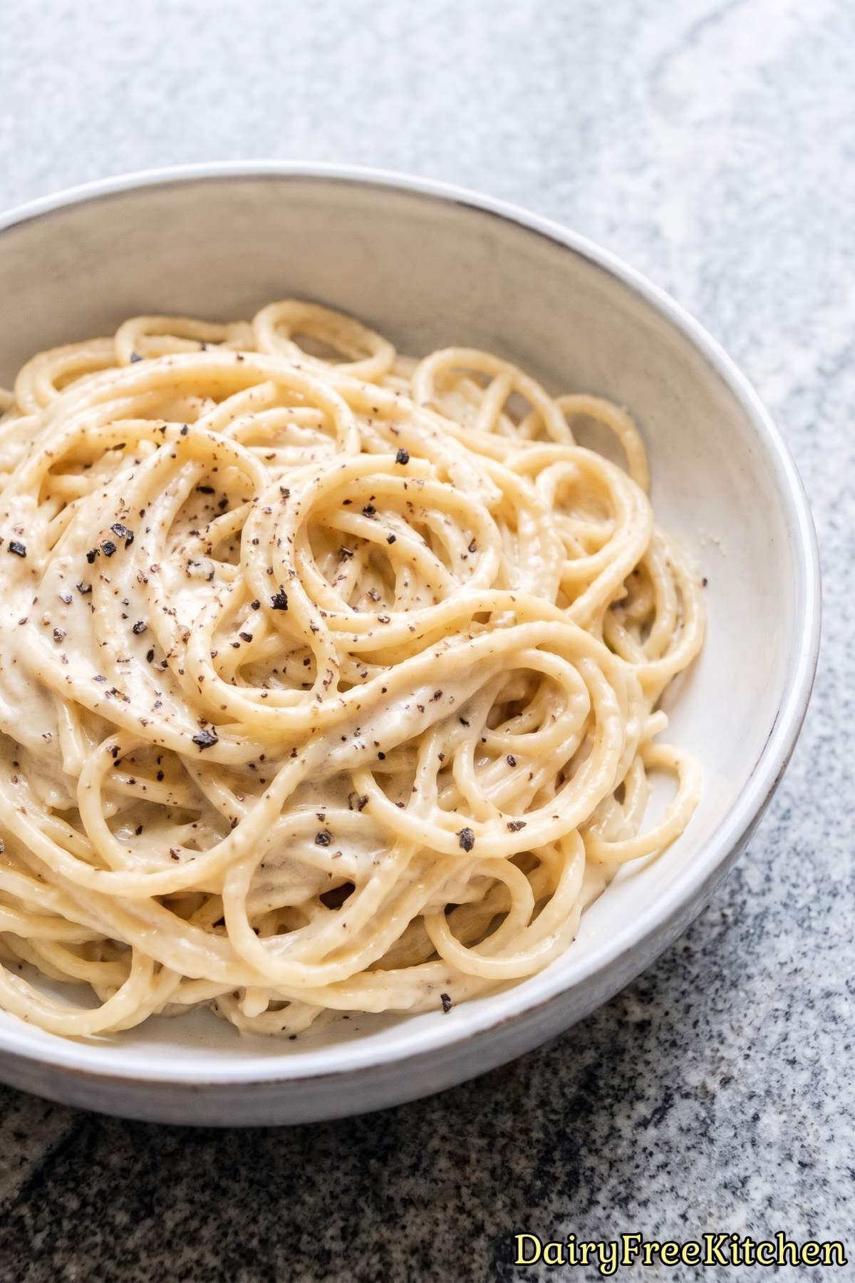 Peppery dairy free cacio e pepe pasta