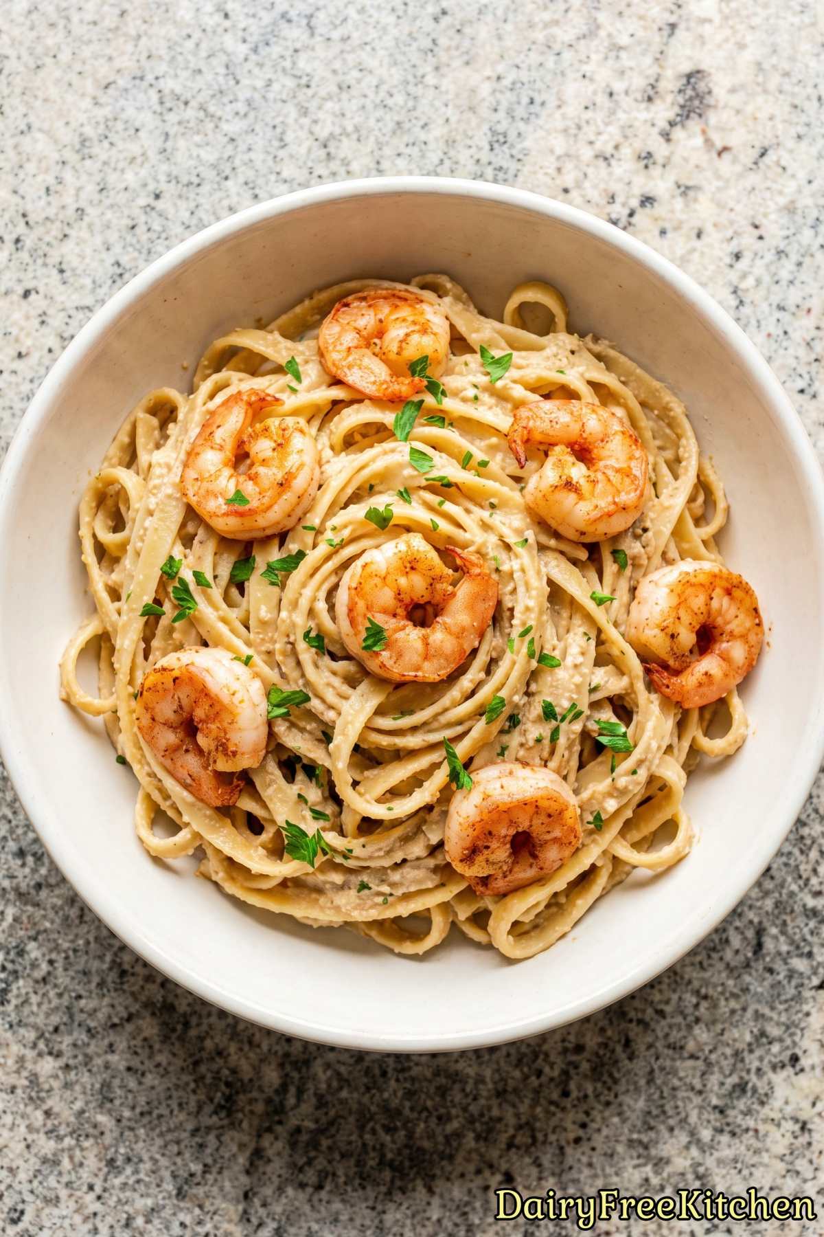 Flavorful dairy free Cajun shrimp pasta dish.