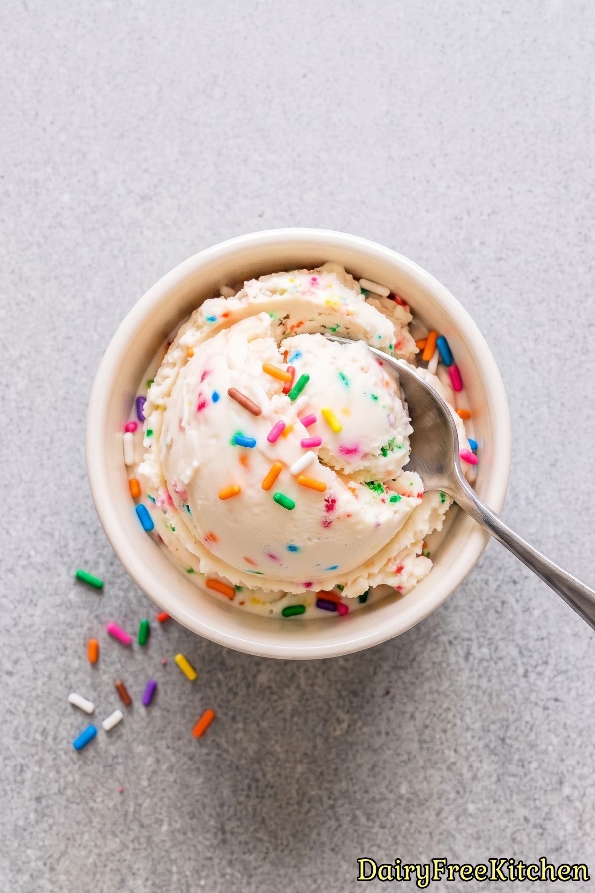 Scoop of vegan cake batter ice cream