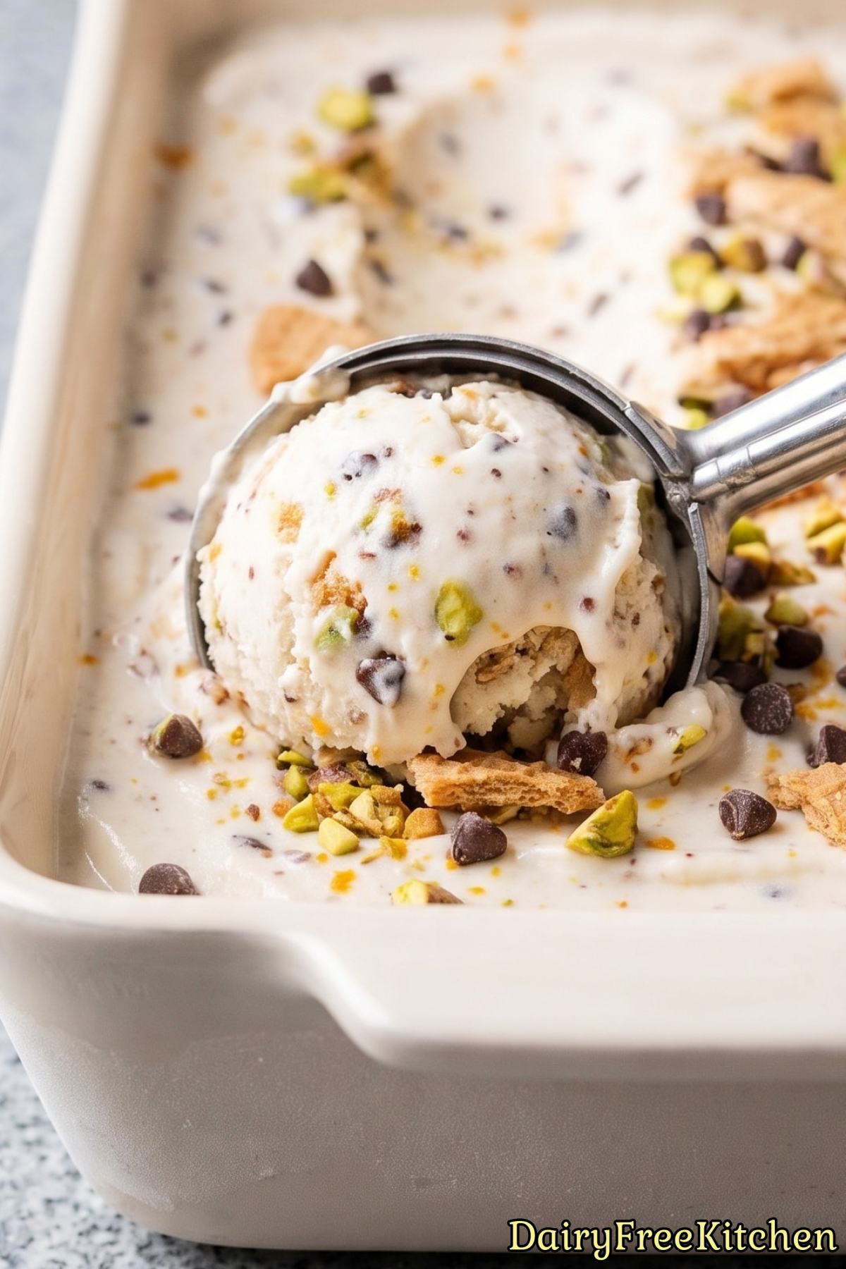 Creamy dairy free cannoli ice cream scoop