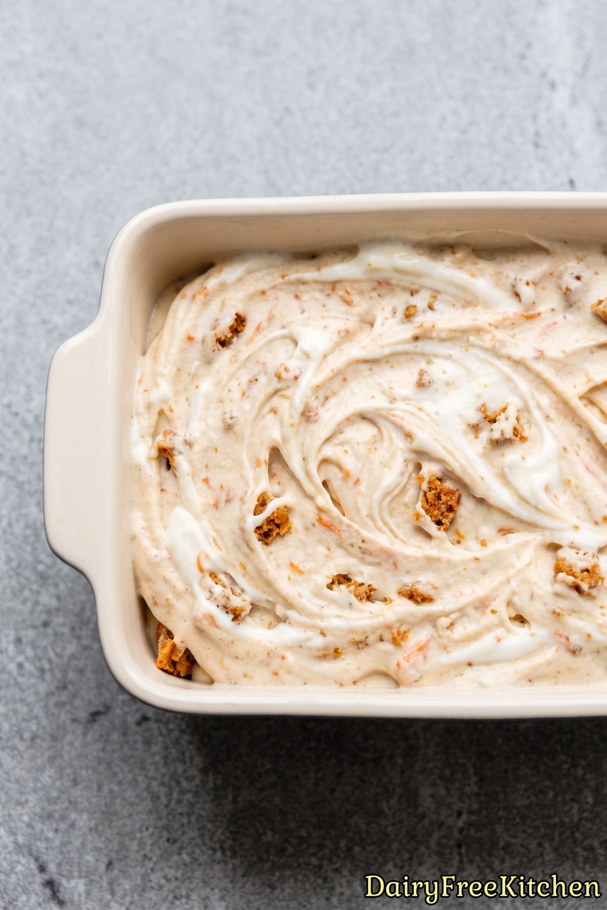 Vegan carrot cake ice cream in a bowl