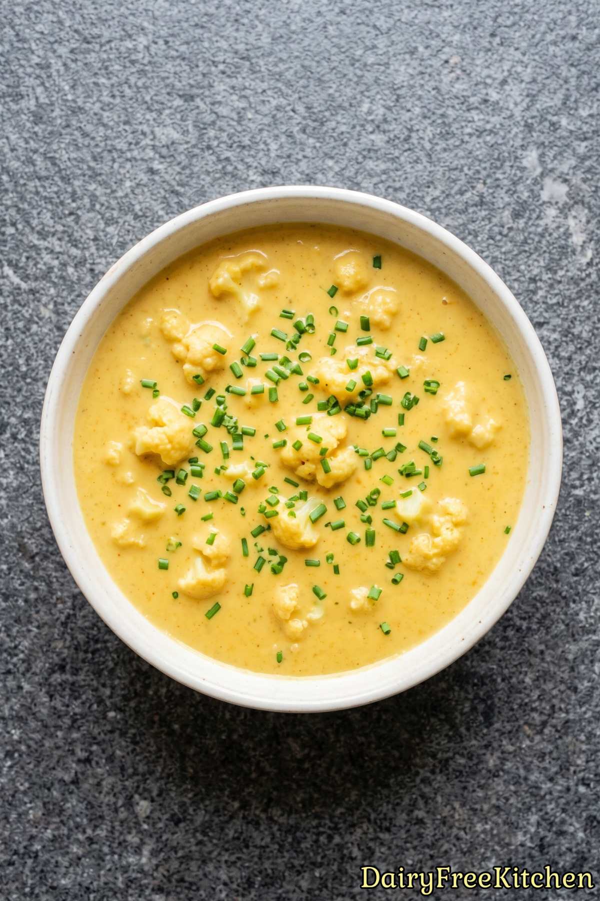 Warm vegan cauliflower cheese soup