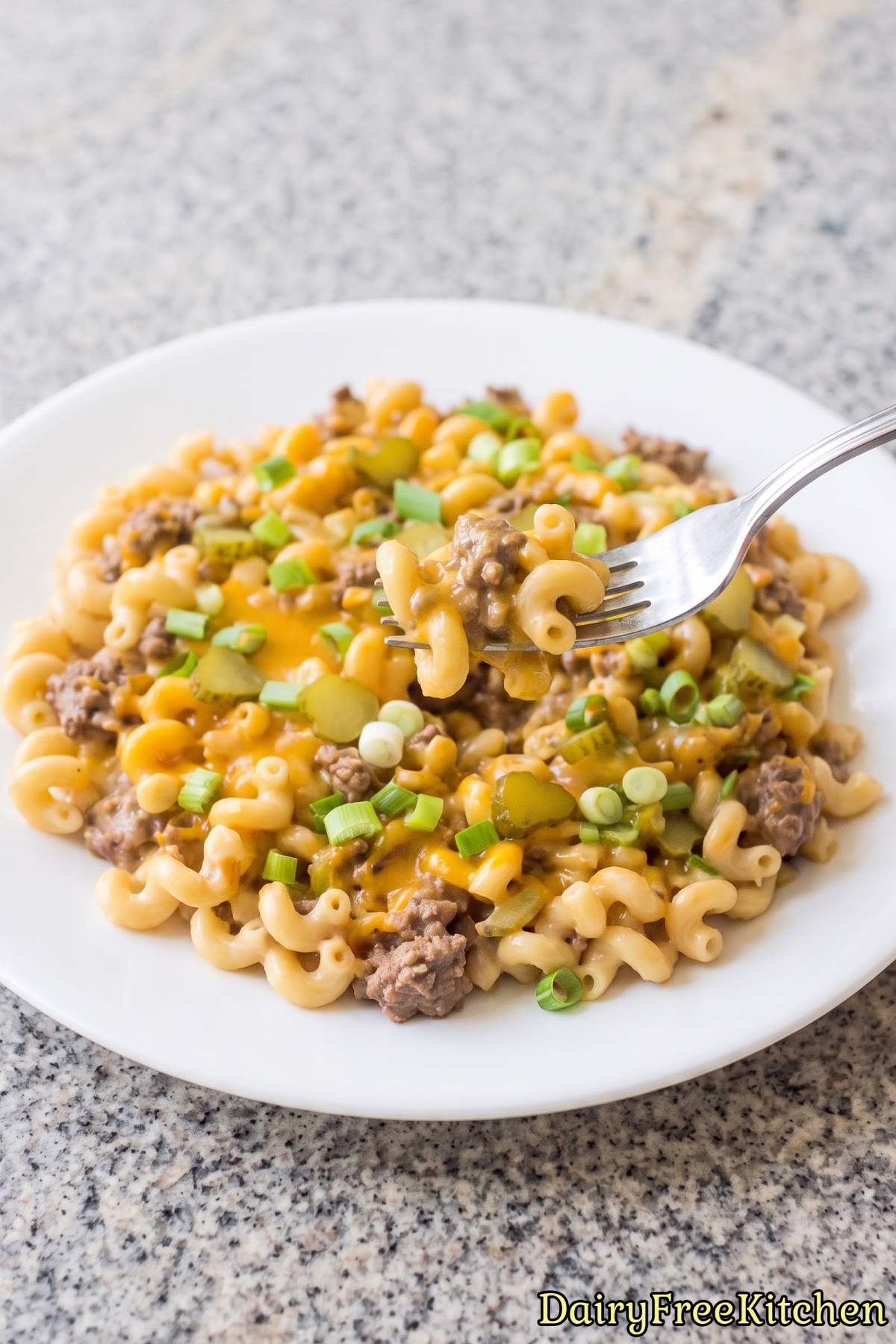 Savory dairy free cheeseburger pasta skillet