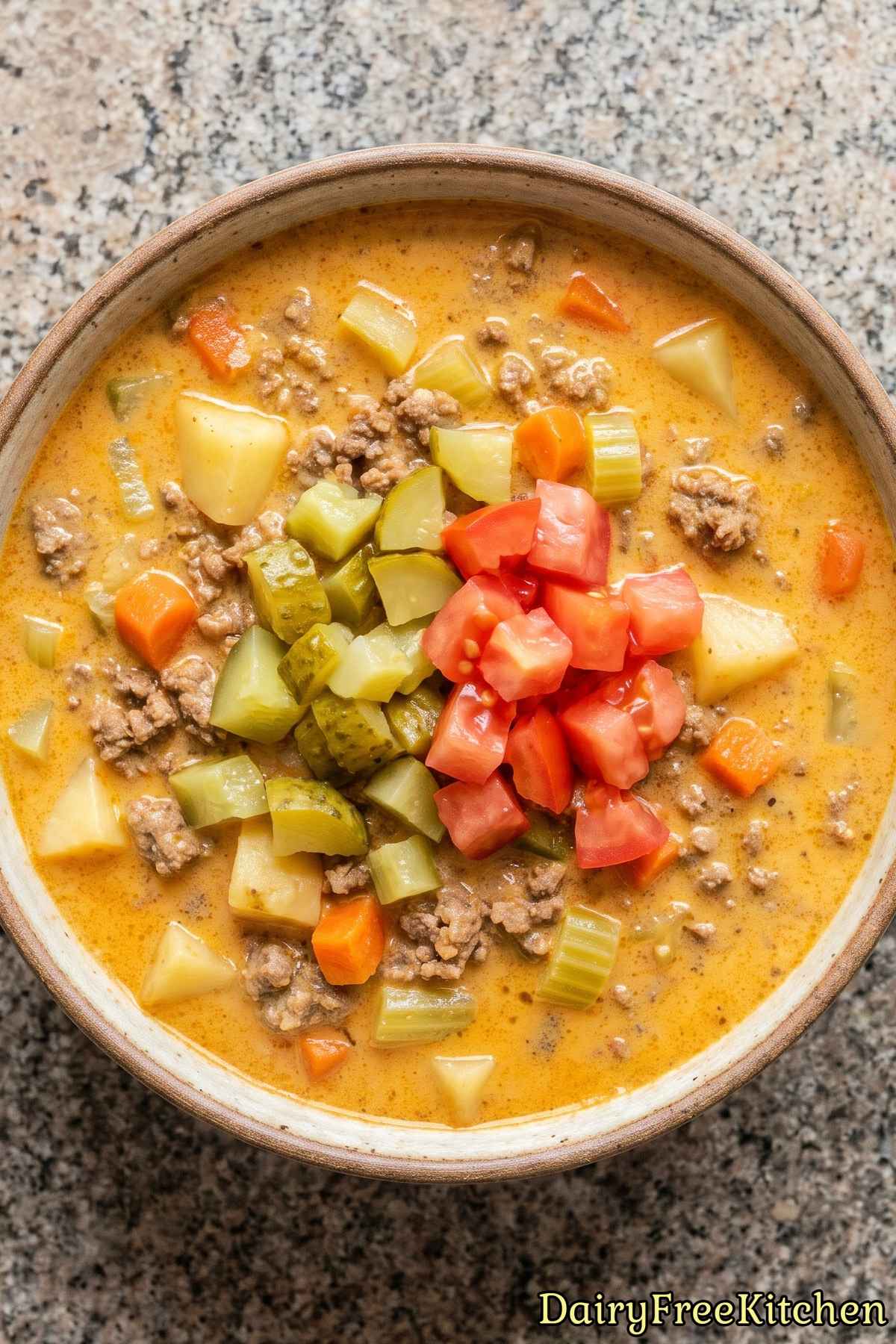 Savory dairy free cheeseburger soup