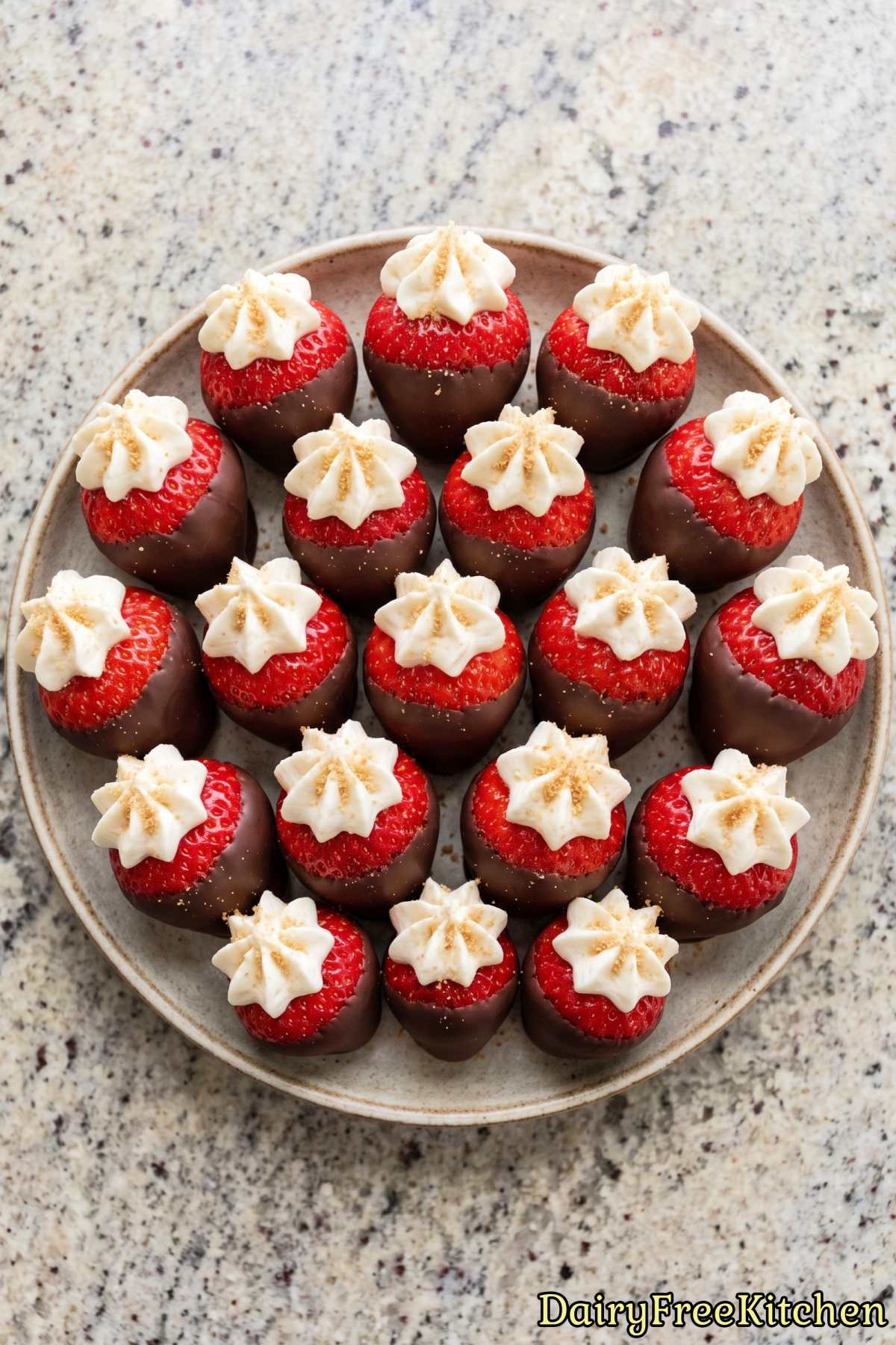 Dairy free cheesecake filled strawberries