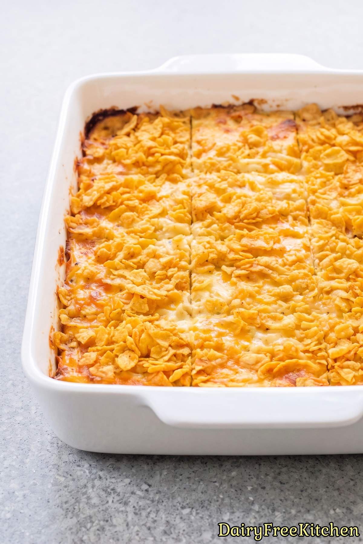 Homemade dairy free cheesy hashbrown bake