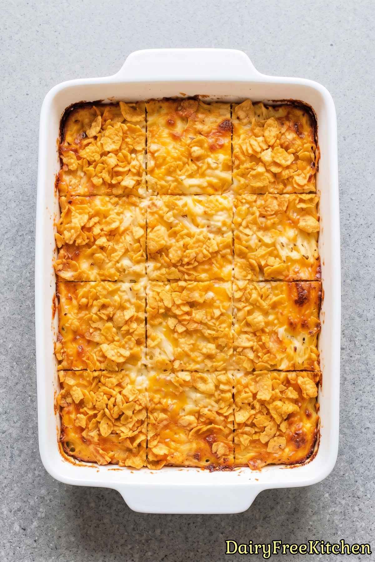 Easy dairy free cheesy hashbrown casserole