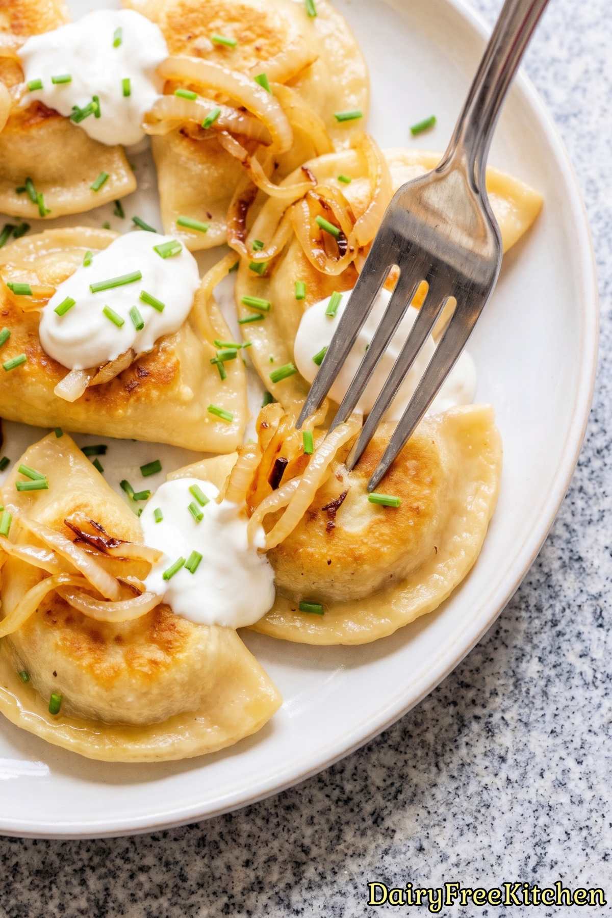 Golden dairy free potato and cheese pierogi