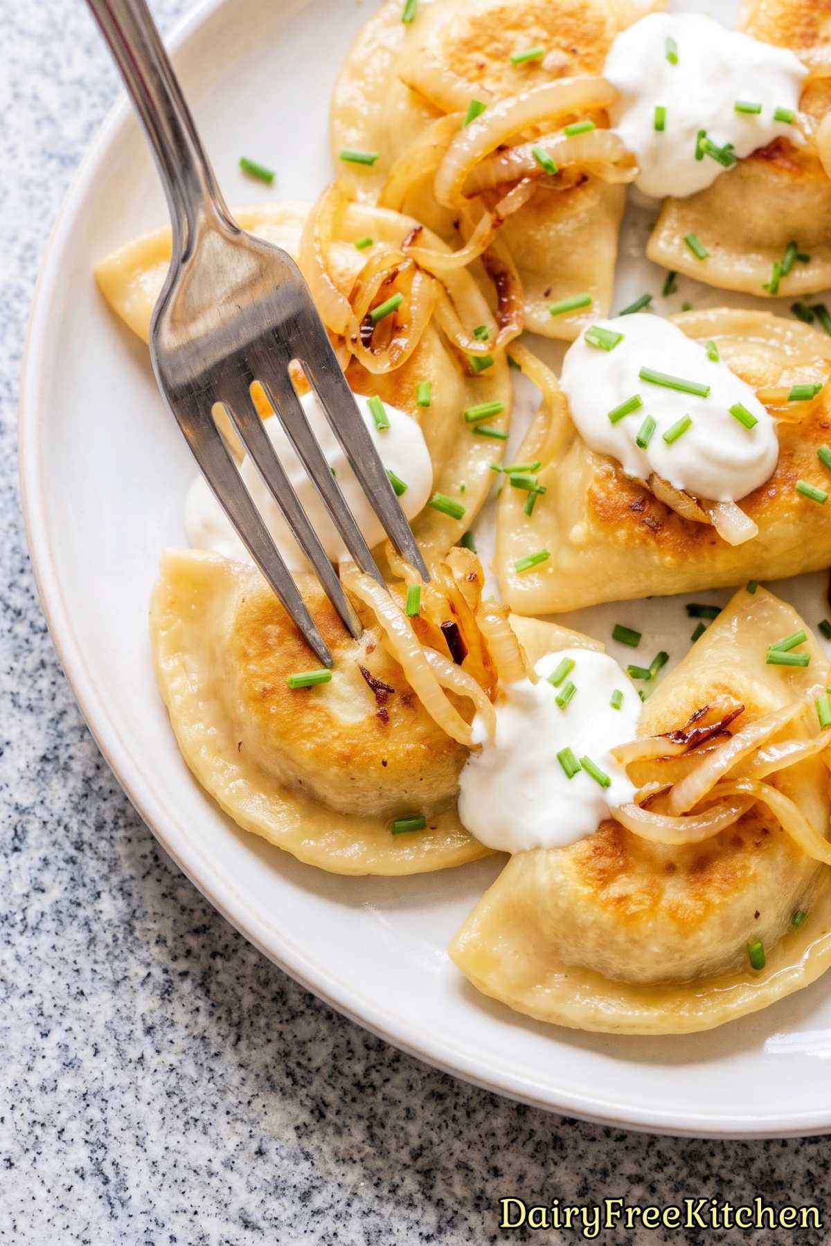 Tender dairy free potato cheese dumplings