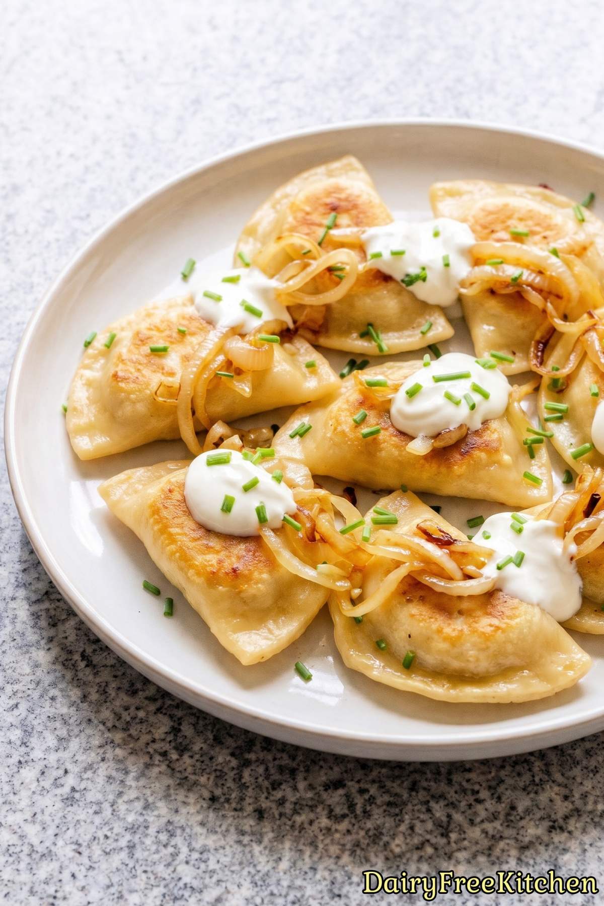 Pan fried dairy free cheesy potato pierogi