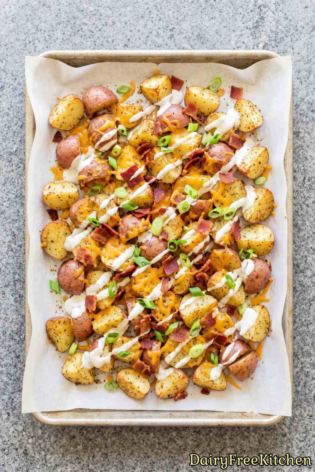 Dairy free cheesy ranch potatoes in a bowl