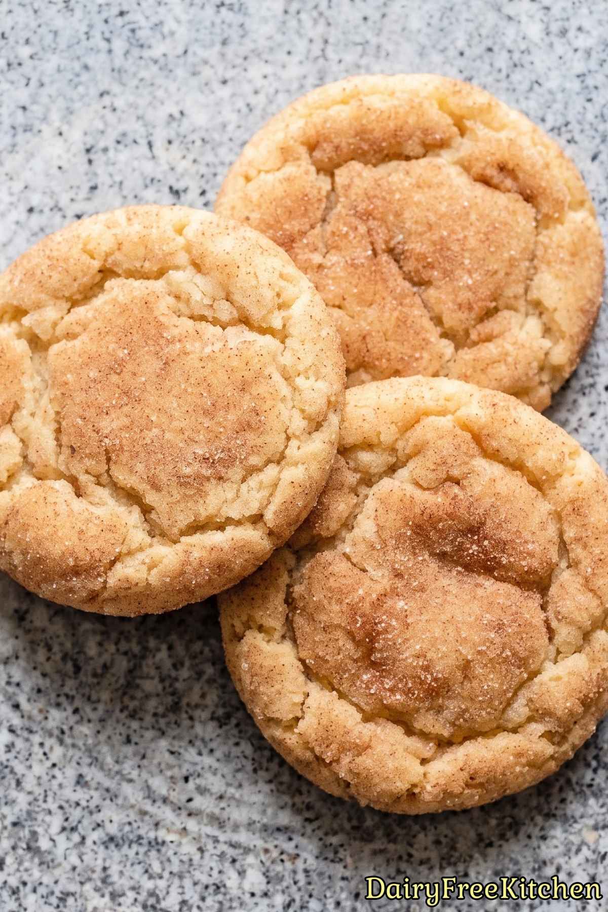 Stack of dairy free snickerdoodle cookies