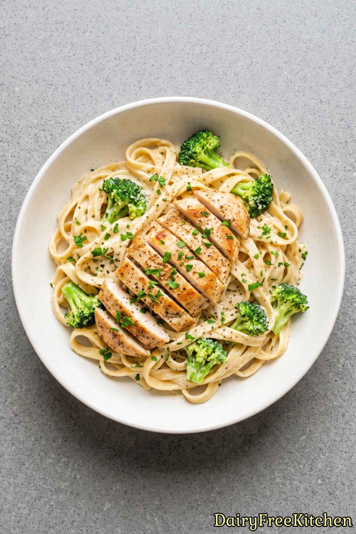Tender chicken broccoli dairy free alfredo