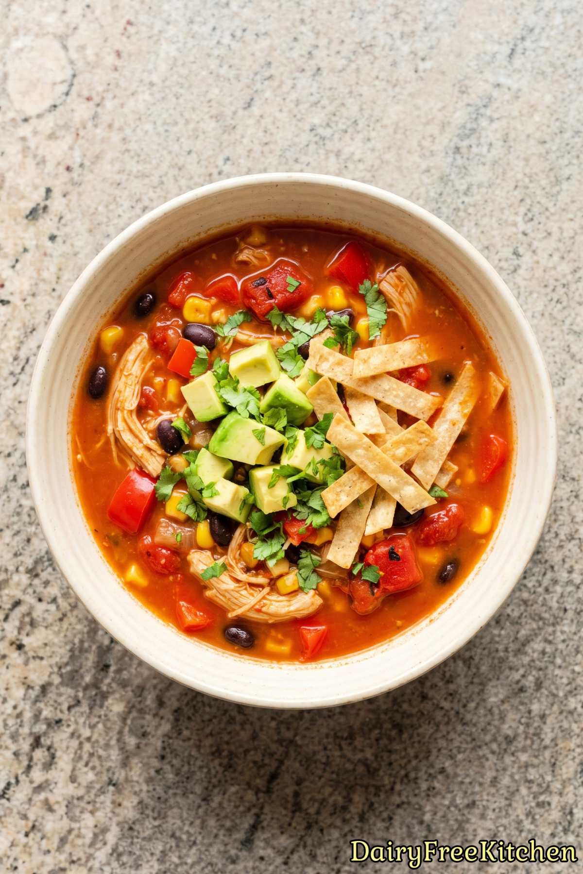 Bowl of fresh dairy-free enchilada soup