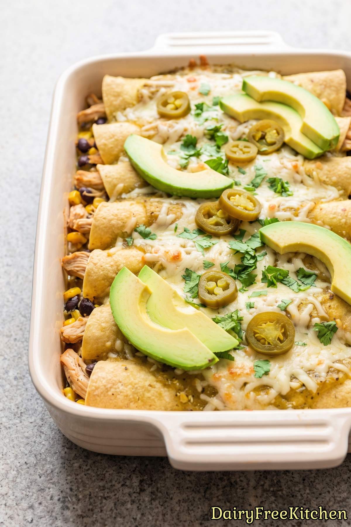 Homemade dairy free chicken enchiladas verde