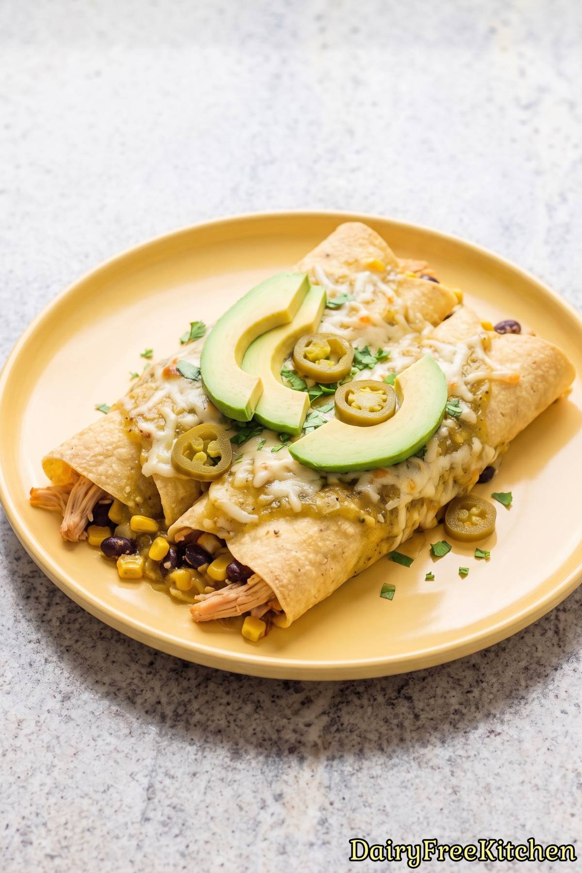 Fresh dairy free chicken enchiladas verde