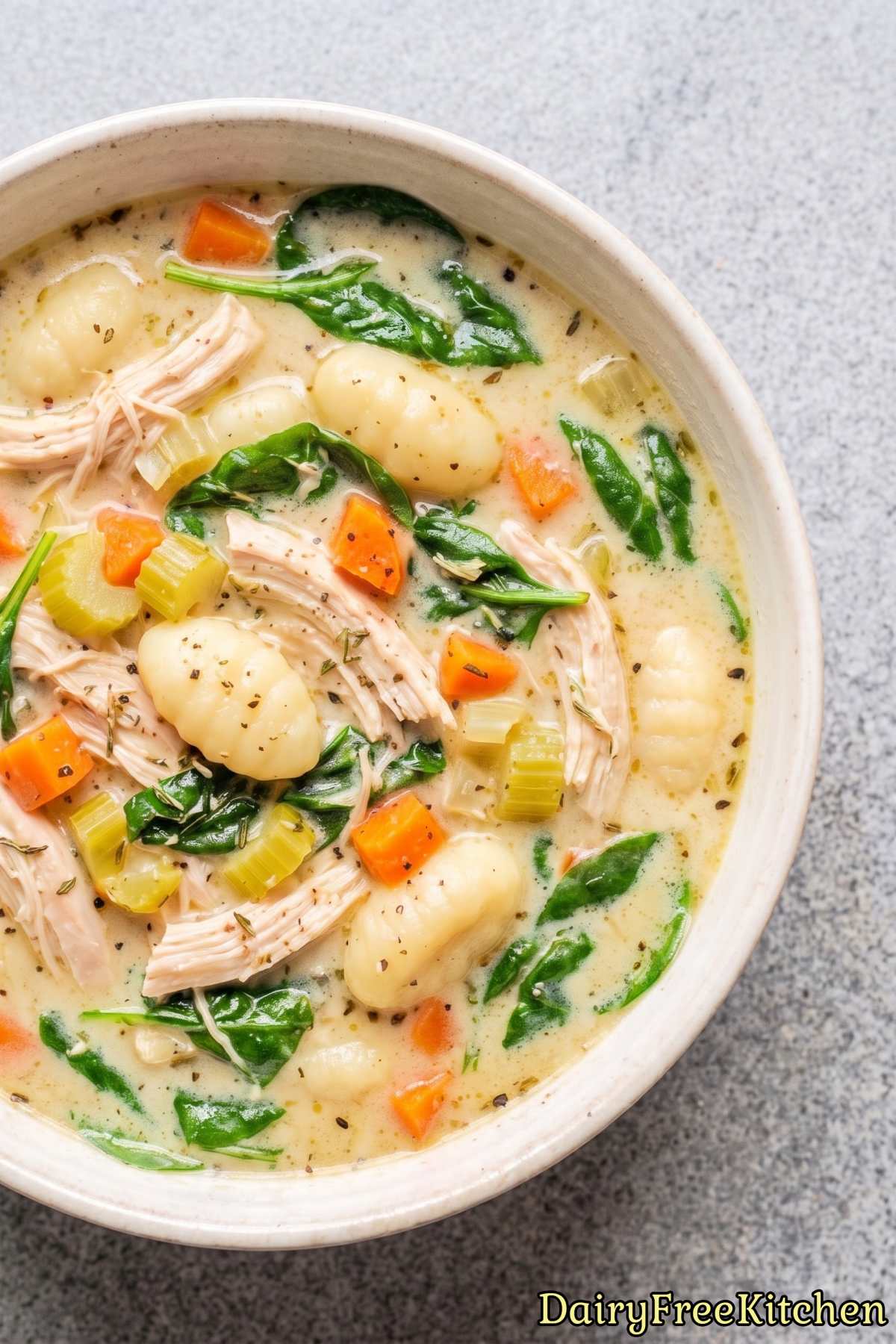 Hearty dairy free chicken gnocchi soup