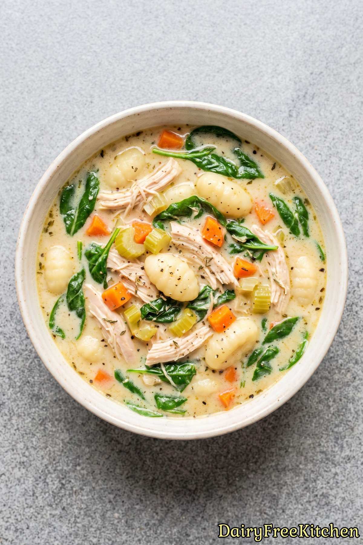 Easy homemade dairy free chicken gnocchi soup