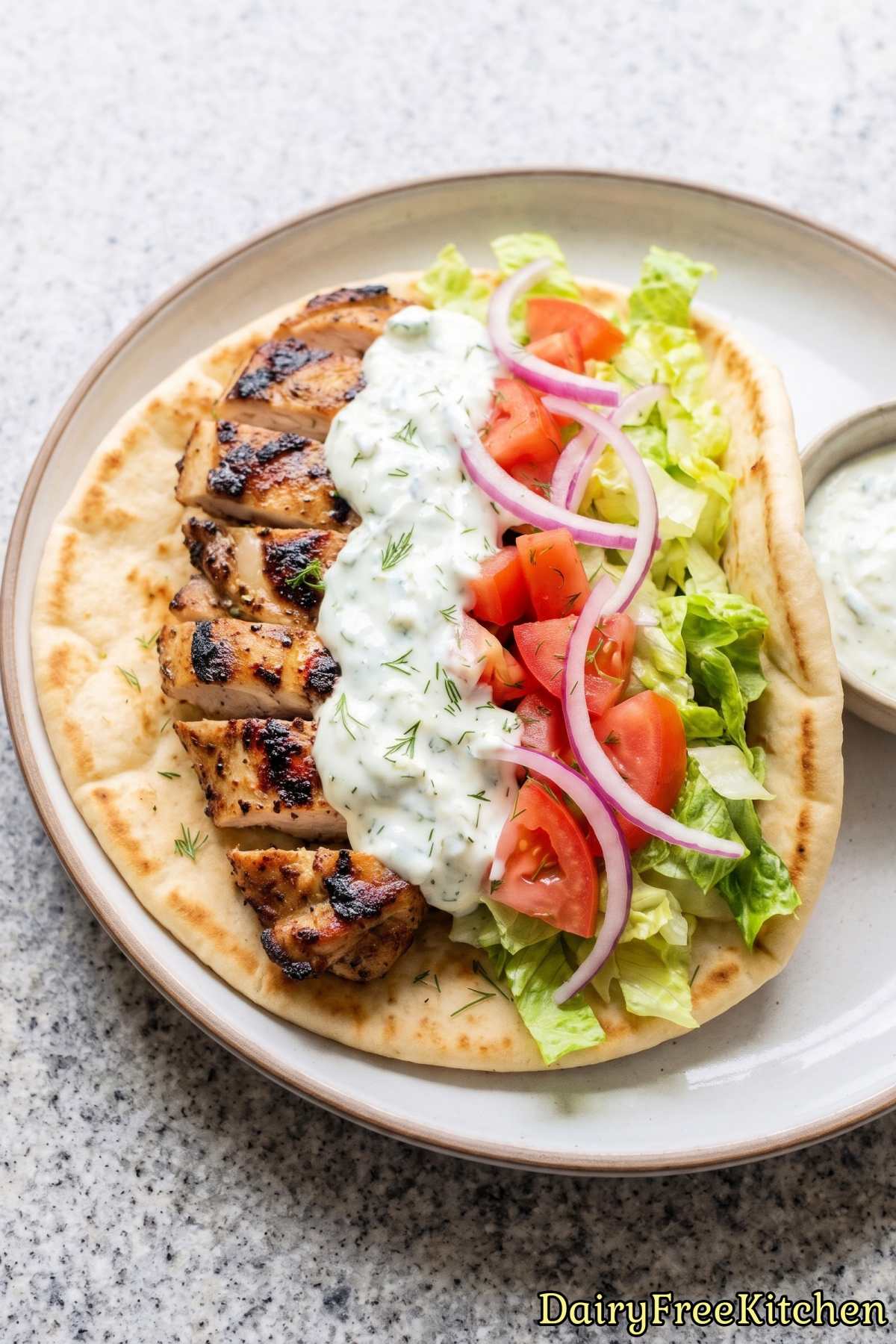 Zesty dairy free chicken gyro with tzatziki