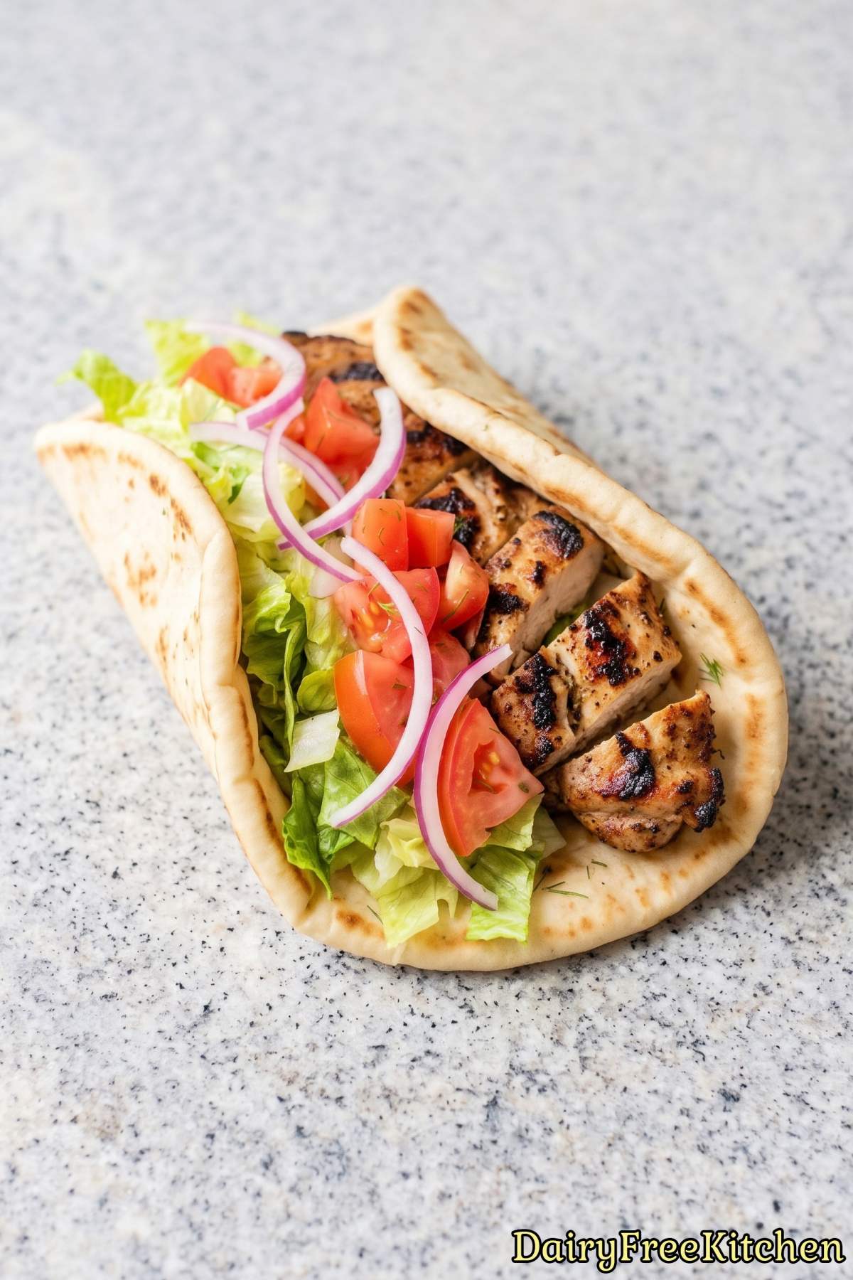 Tender chicken gyro with dairy-free tzatziki