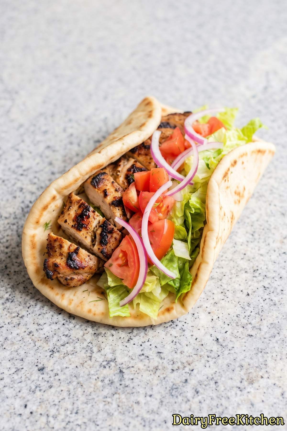 Savory dairy-free chicken gyros with tzatziki