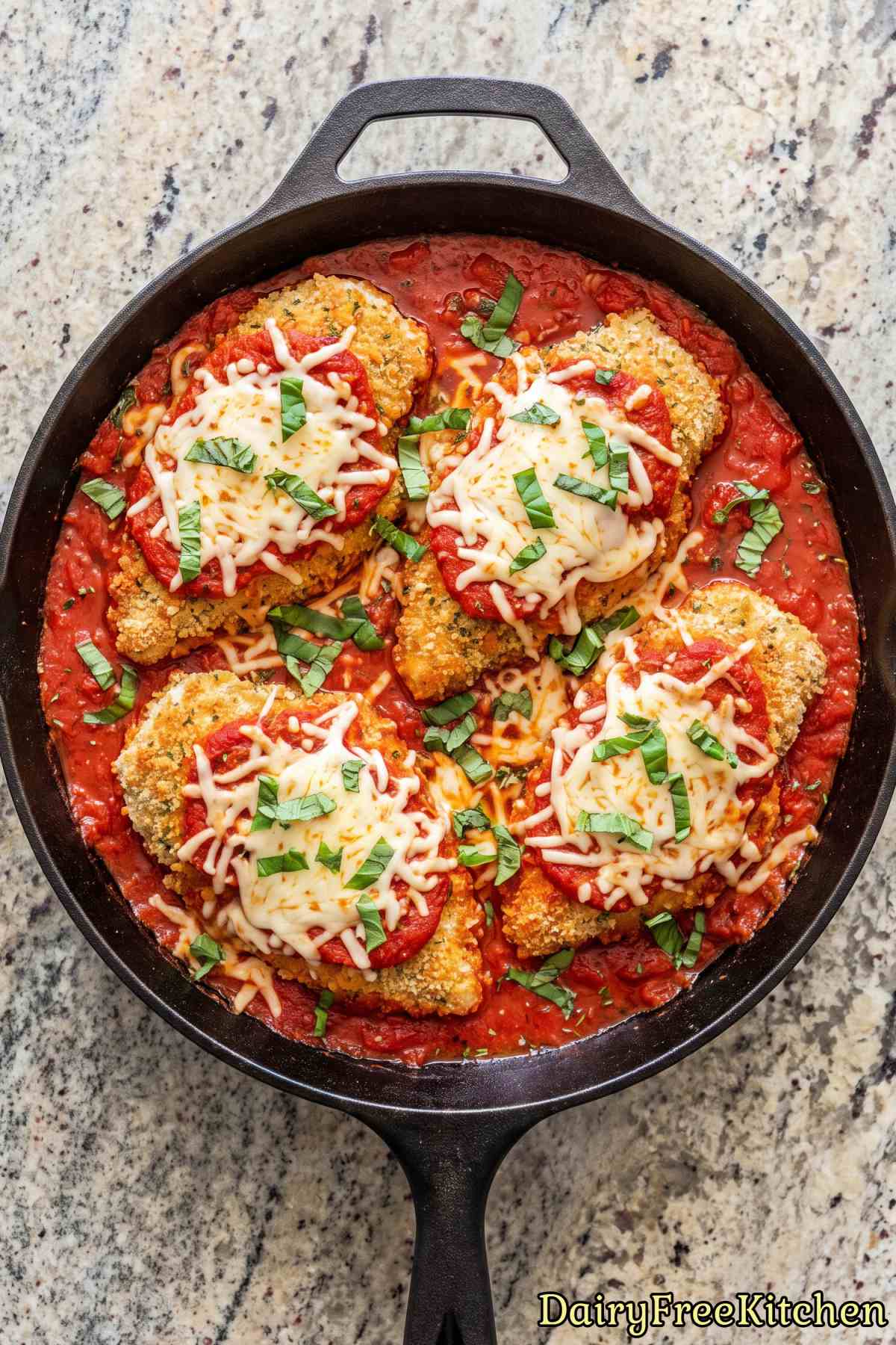 Golden baked dairy free chicken parmesan