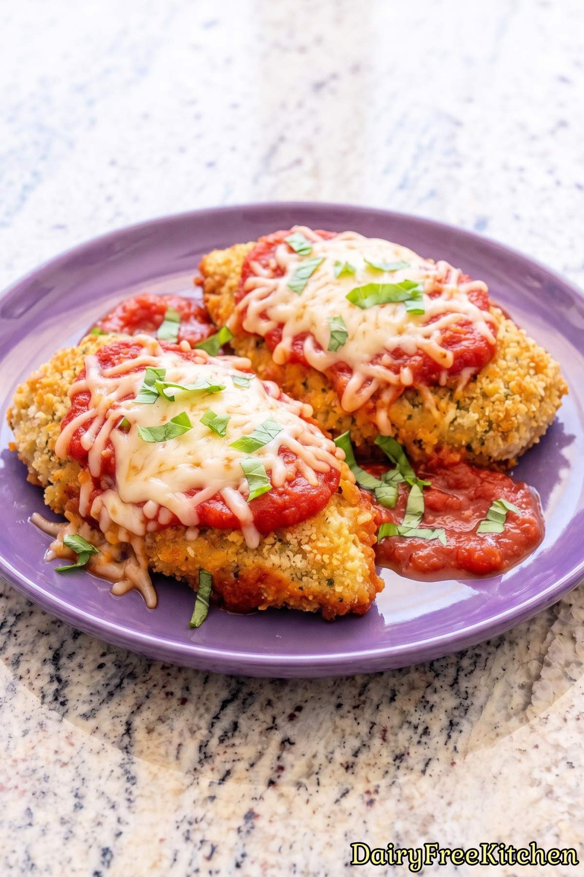 Tender chicken parm with dairy free cheese