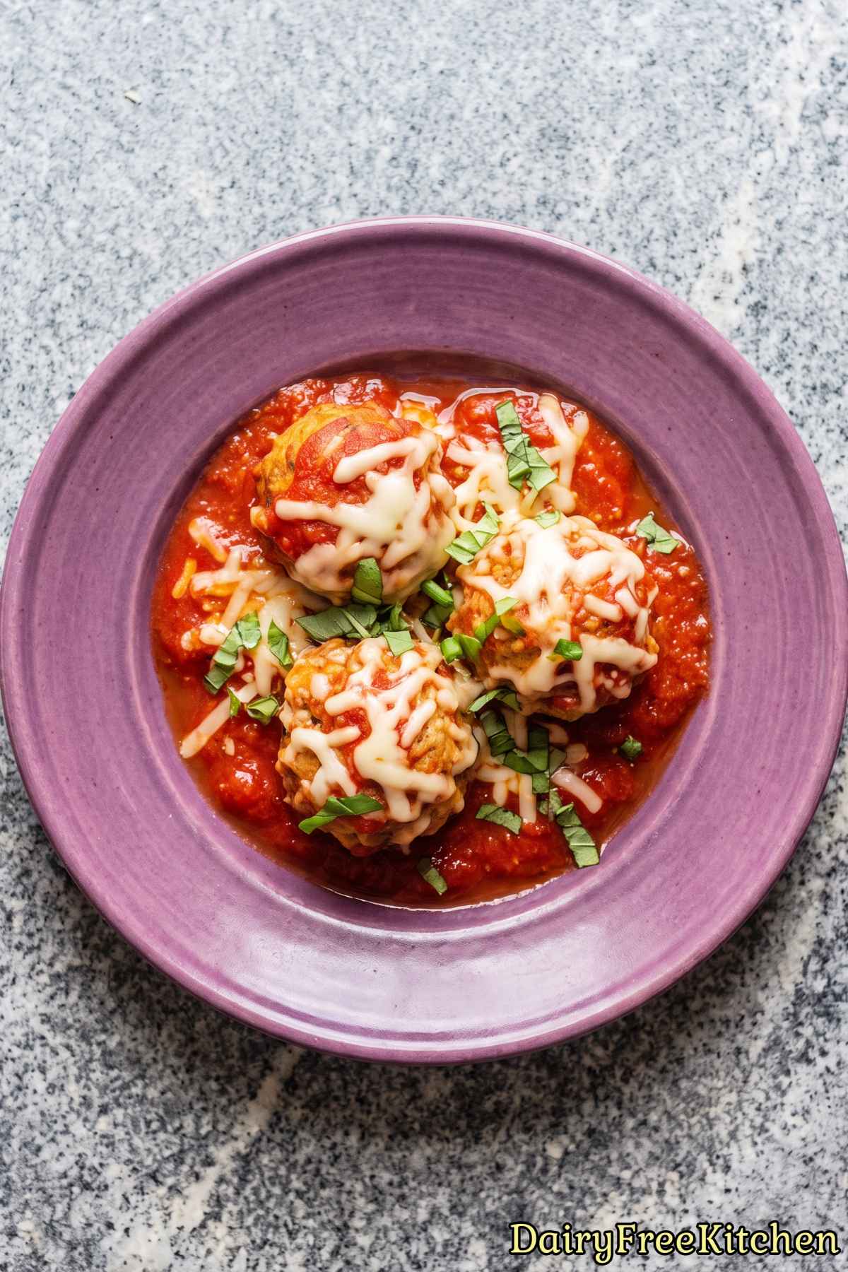 Hearty dairy free chicken parmesan meatballs.