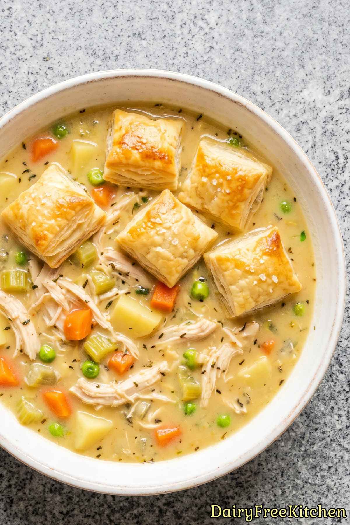 Rustic dairy-free chicken pot pie soup