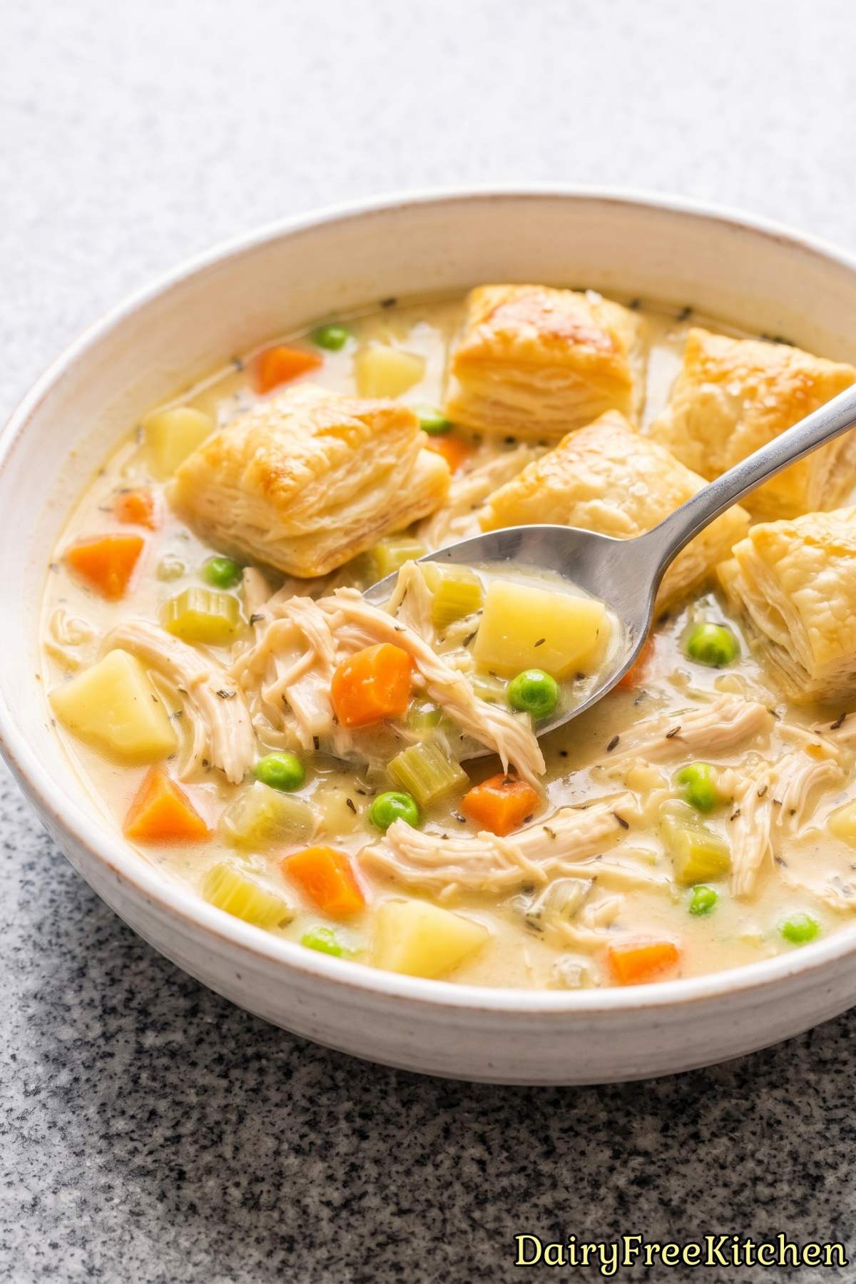 Savory dairy-free chicken pot pie soup