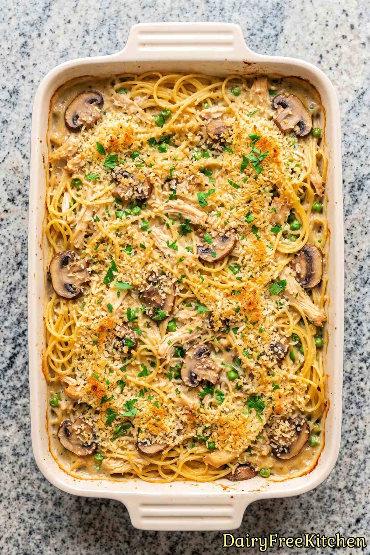 Homemade dairy free chicken tetrazzini