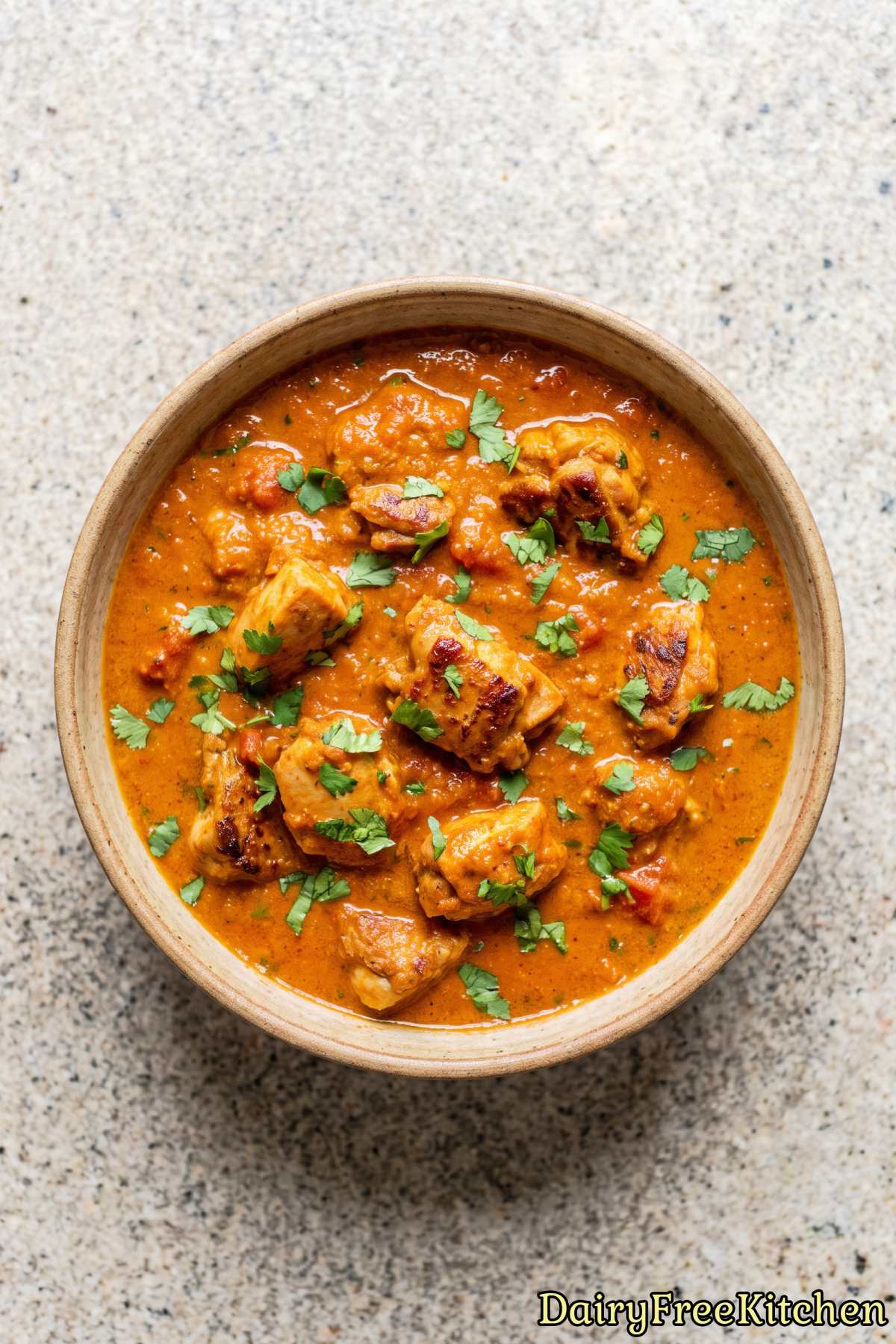 Warm bowl of dairy free chicken tikka
